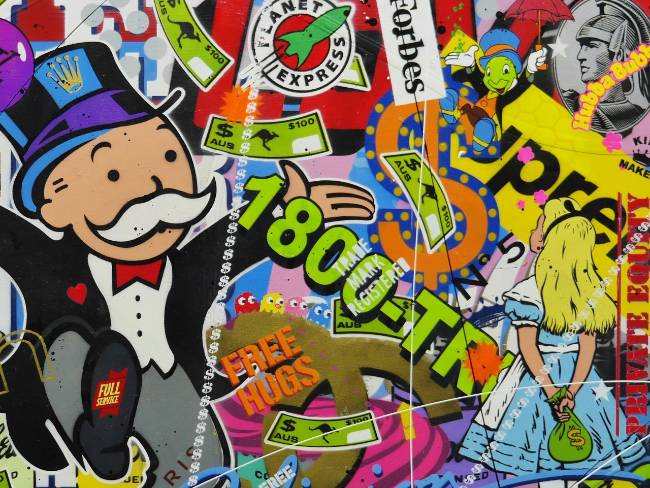 1800 - Monopoly 160cm x 100cm Monopoly Man Textured Urban Pop Art Painting (SOLD)-Urban Pop Art-[Franko_Artist]-[Australian_artist]-[Gold_Coast]-[Brisbane]-[modern]-[contemporary]-[original]-[Large_artwork]-Franklin Art Studio