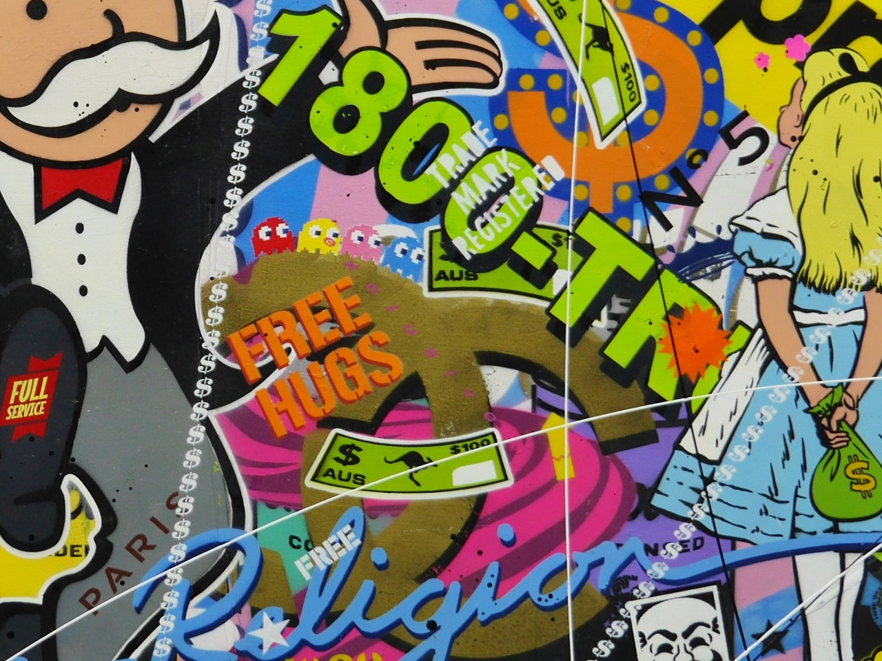 1800 - Monopoly 160cm x 100cm Monopoly Man Textured Urban Pop Art Painting (SOLD)
