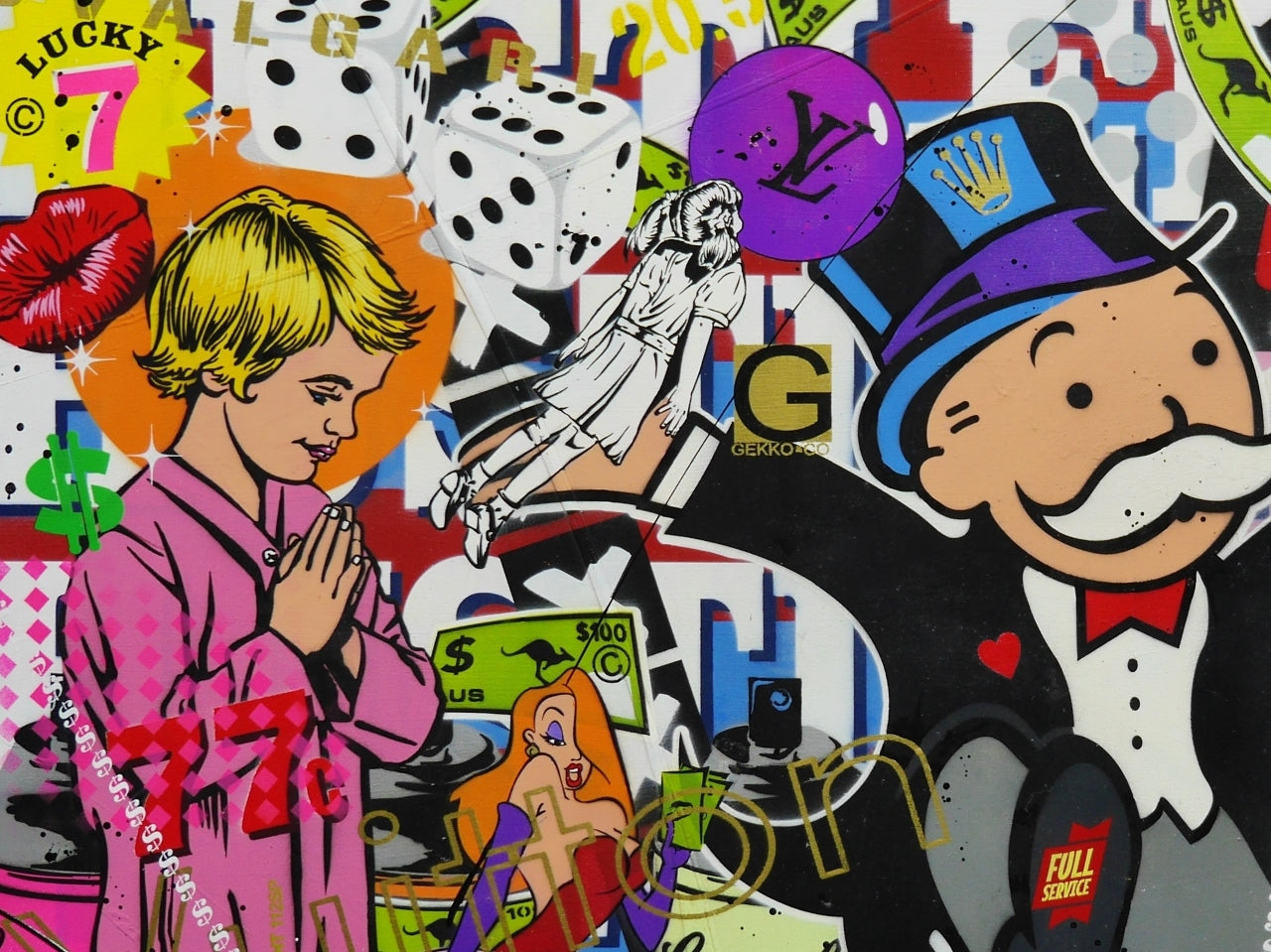 1800 - Monopoly 160cm x 100cm Monopoly Man Textured Urban Pop Art Painting (SOLD)