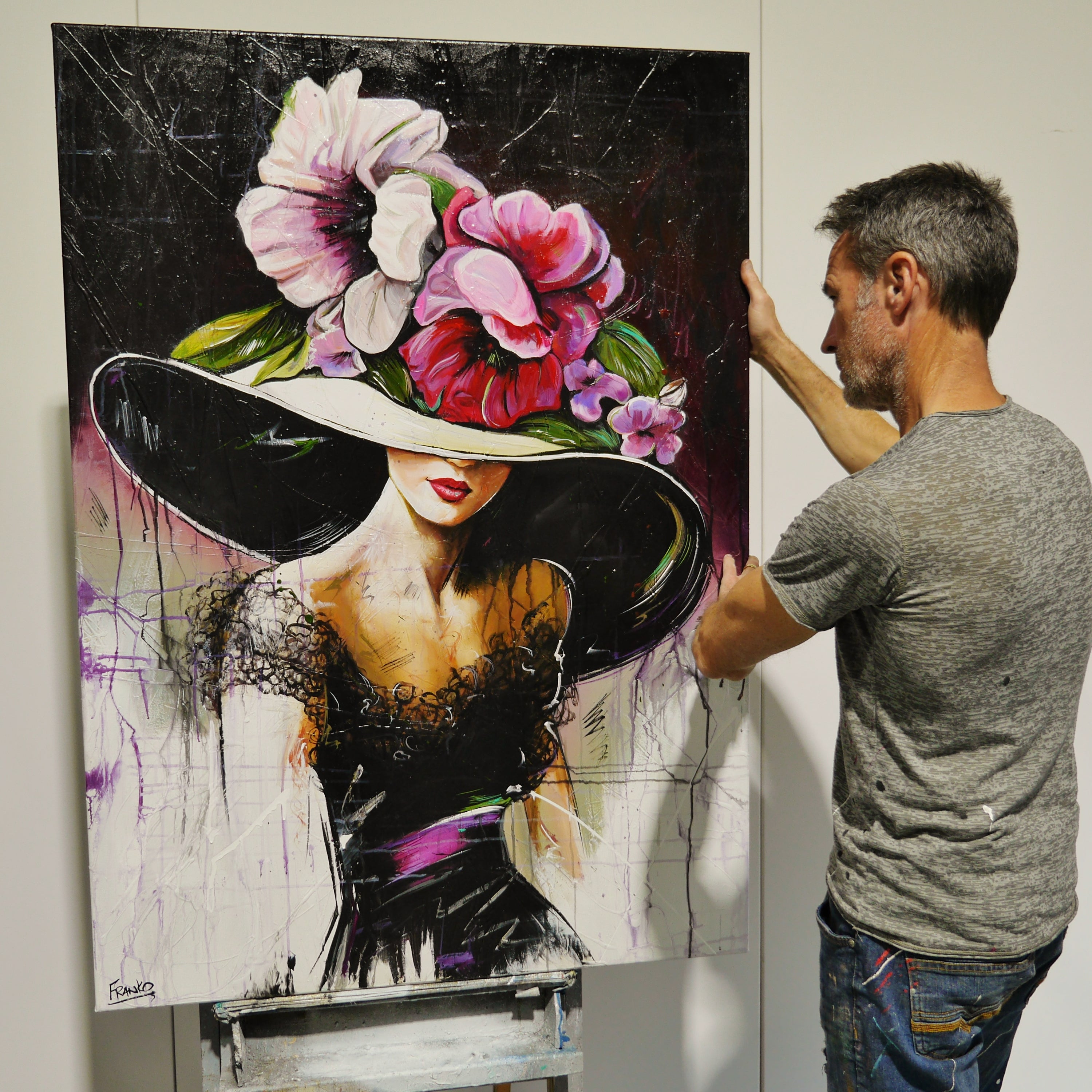 Jayne 140cm x 100cm Classy Textured Abstract Realism Floral Painting (SOLD)-Abstract-[Franko_Artist]-[The_Block]-[Dream_Homes]-[ideas]- [Grand_Designs]-Franklin Art Studio