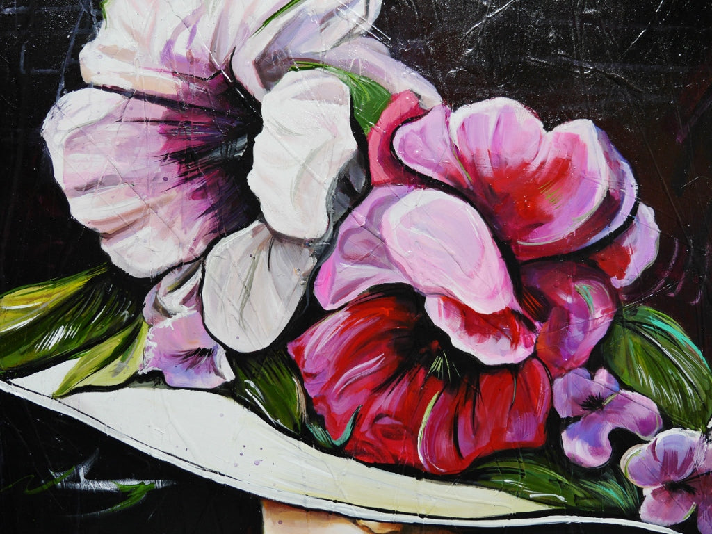 Jayne 140cm x 100cm Classy Textured Abstract Realism Floral Painting (SOLD)