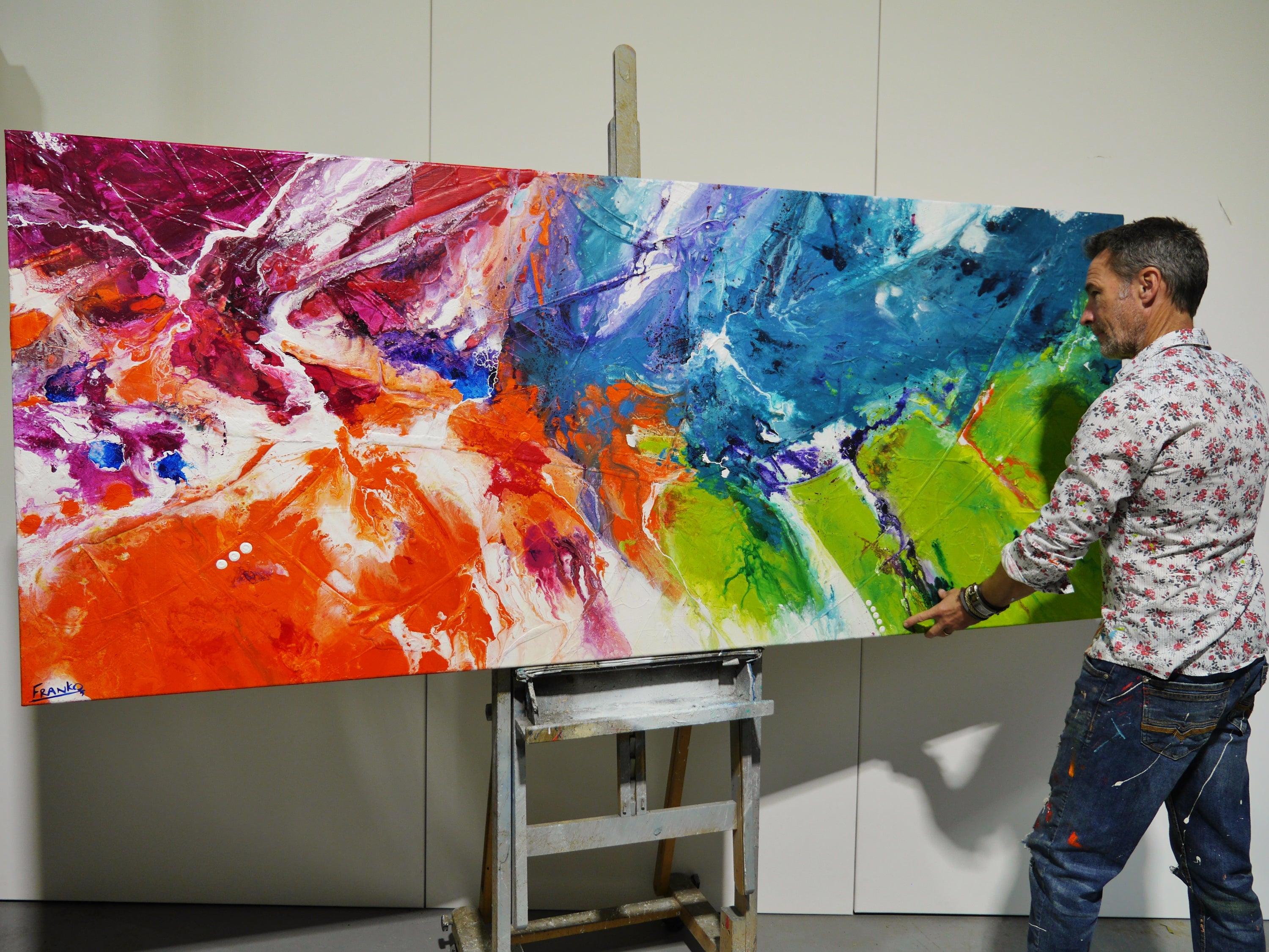 Soda Splash 240cm x 100cm Colourful Textured Abstract Painting-Abstract-[Franko]-[Australian]-[Popular]-[Best Selling]-Franklin Art Studio