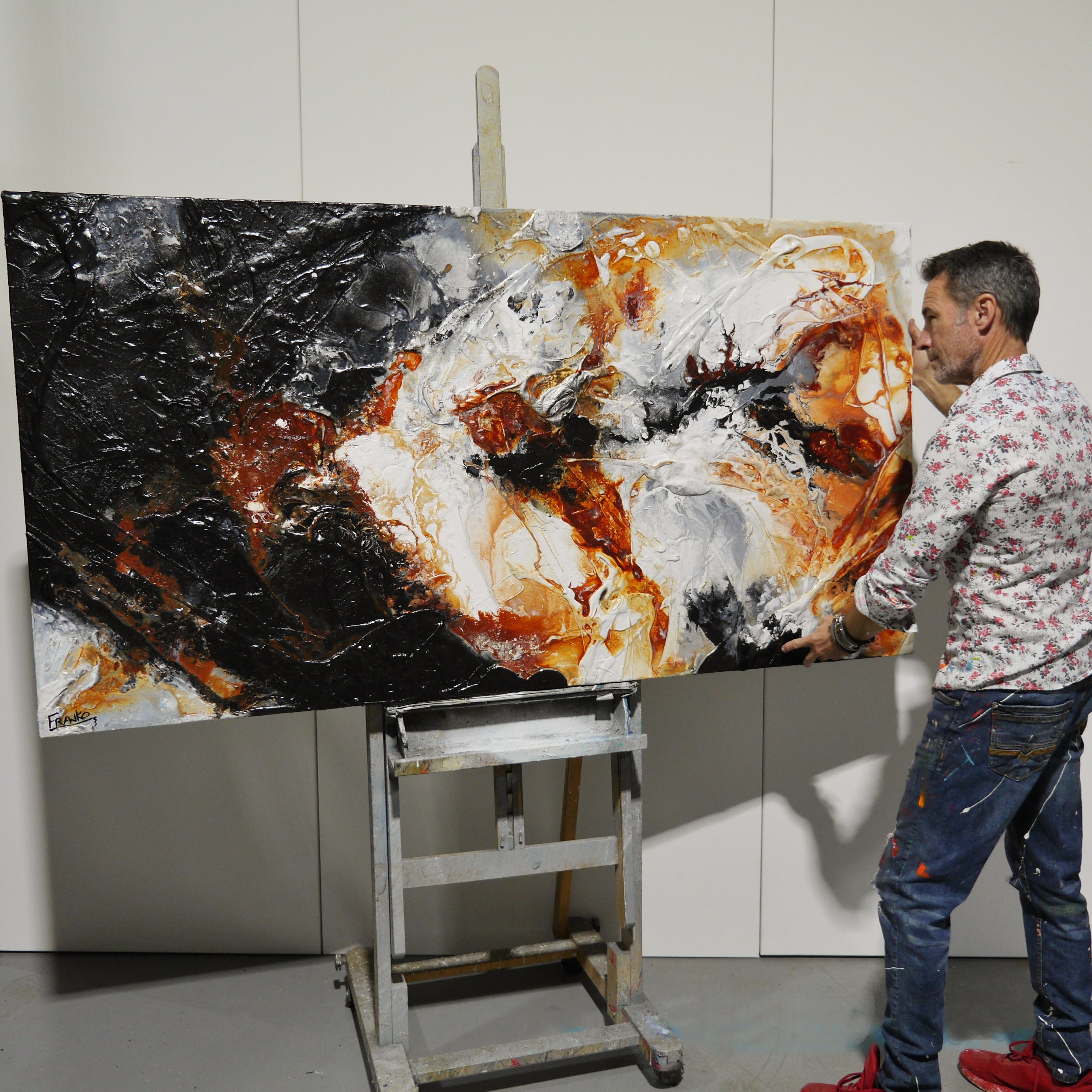 Oxide Nero 190cm x 100cm Textured Abstract Painting (SOLD)-Abstract-[Franko_Artist]-[The_Block]-[Dream_Homes]-[ideas]- [Grand_Designs]-Franklin Art Studio