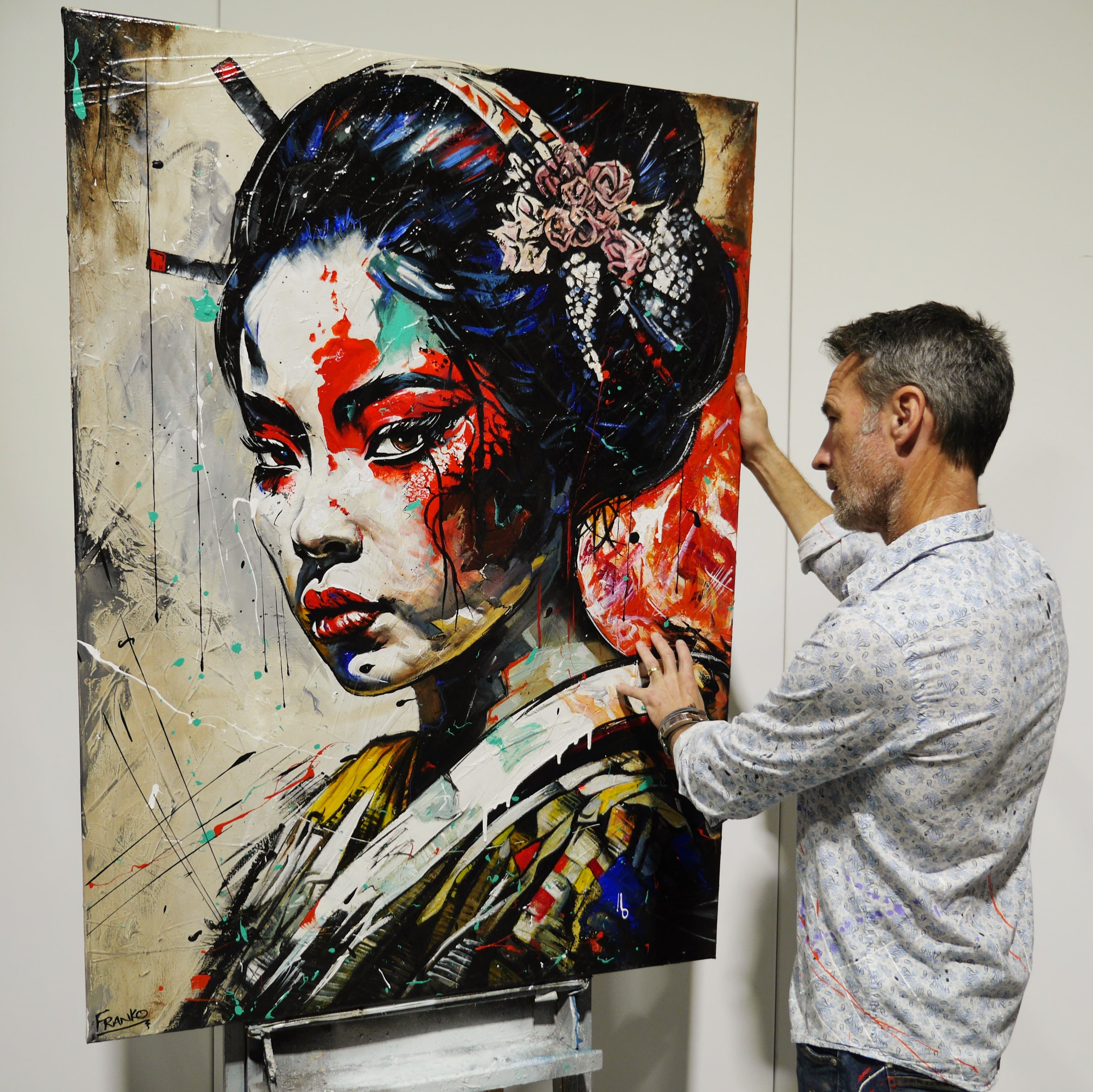 Mulan 140cm x 100cm FRAMED IN OAK Warrior Abstract Realism Art Acrylic Textured Varnished (SOLD)-Abstract-[Franko_Artist]-[The_Block]-[Dream_Homes]-[ideas]- [Grand_Designs]-Franklin Art Studio