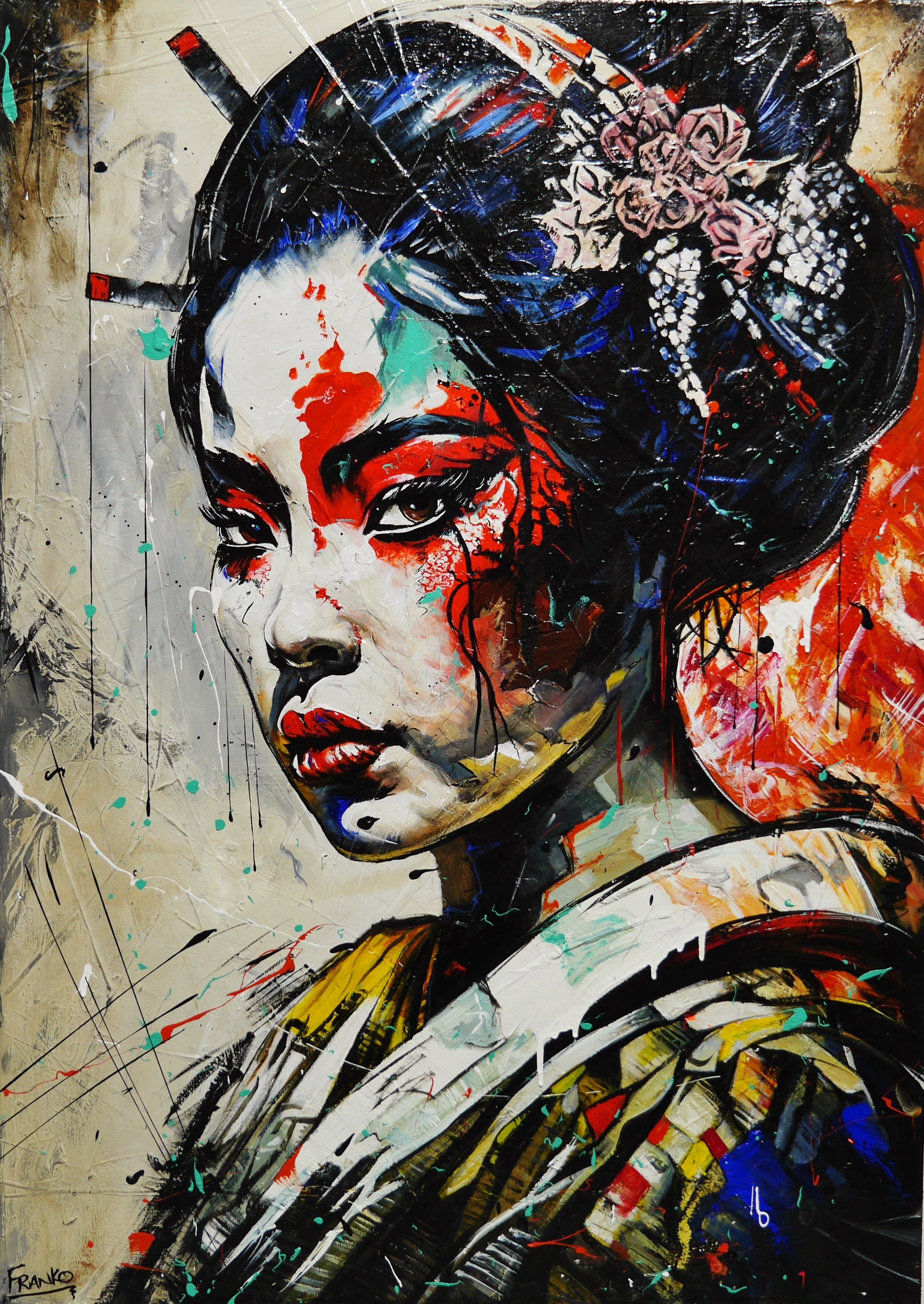 Mulan 140cm x 100cm FRAMED IN OAK Warrior Abstract Realism Art Acrylic Textured Varnished (SOLD)-Abstract-[Franko_Artist]-[Australian_artist]-[Gold_Coast]-[Brisbane]-[modern]-[contemporary]-[original]-[Large_artwork]-Franklin Art Studio