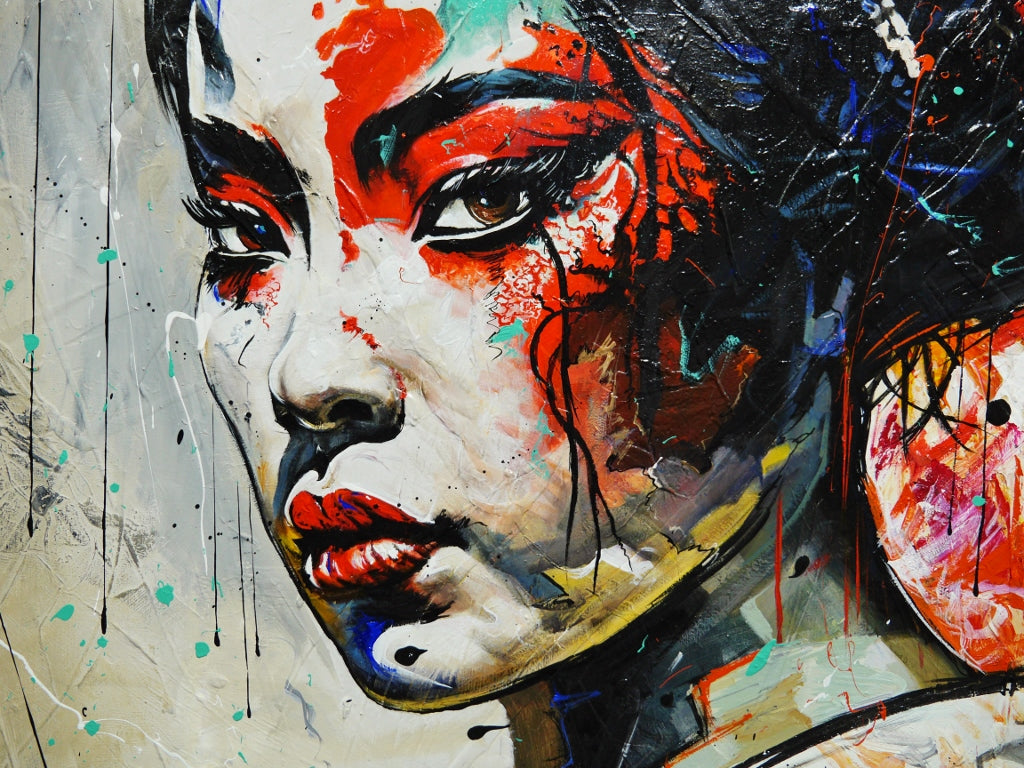 Mulan 140cm x 100cm FRAMED IN OAK Warrior Abstract Realism Art Acrylic Textured Varnished (SOLD)