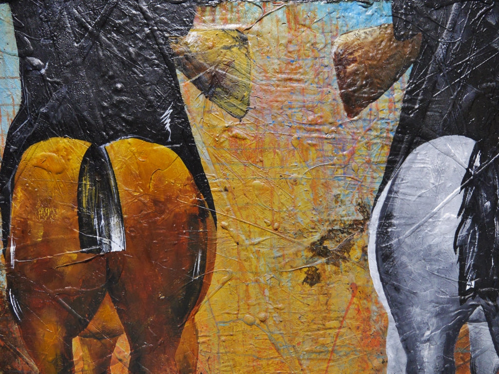 Brothers In Arms 163cm x 180cm Ned Kelly Abstract Realism Texture Painting with Black Frame (SOLD)