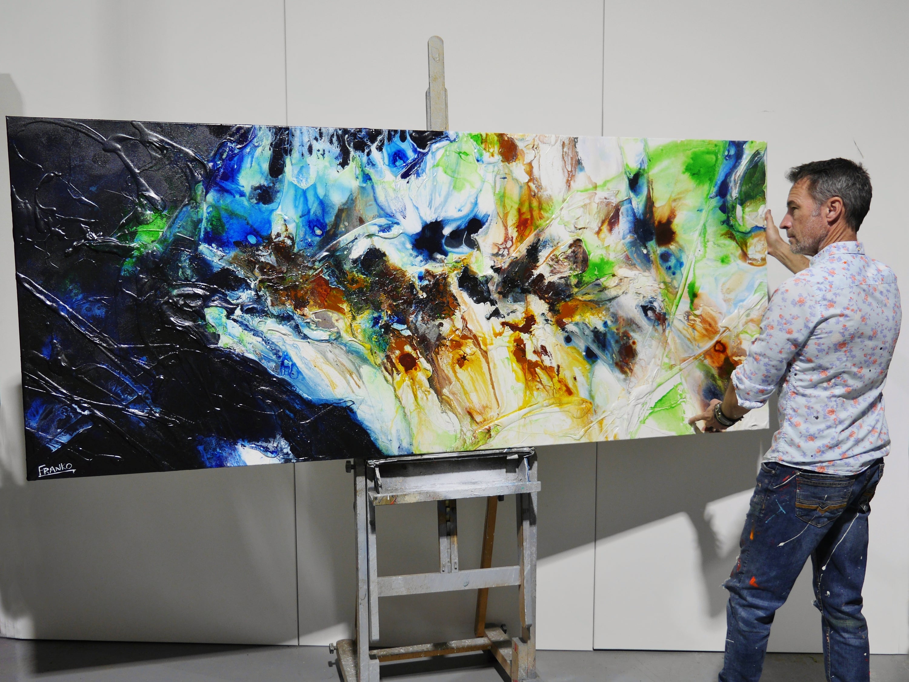 The Natural Potion 240cm x 100cm Blue Green Ochre Textured Abstract Painting (SOLD)-Abstract-[Franko_Artist]-[The_Block]-[Dream_Homes]-[ideas]- [Grand_Designs]-Franklin Art Studio