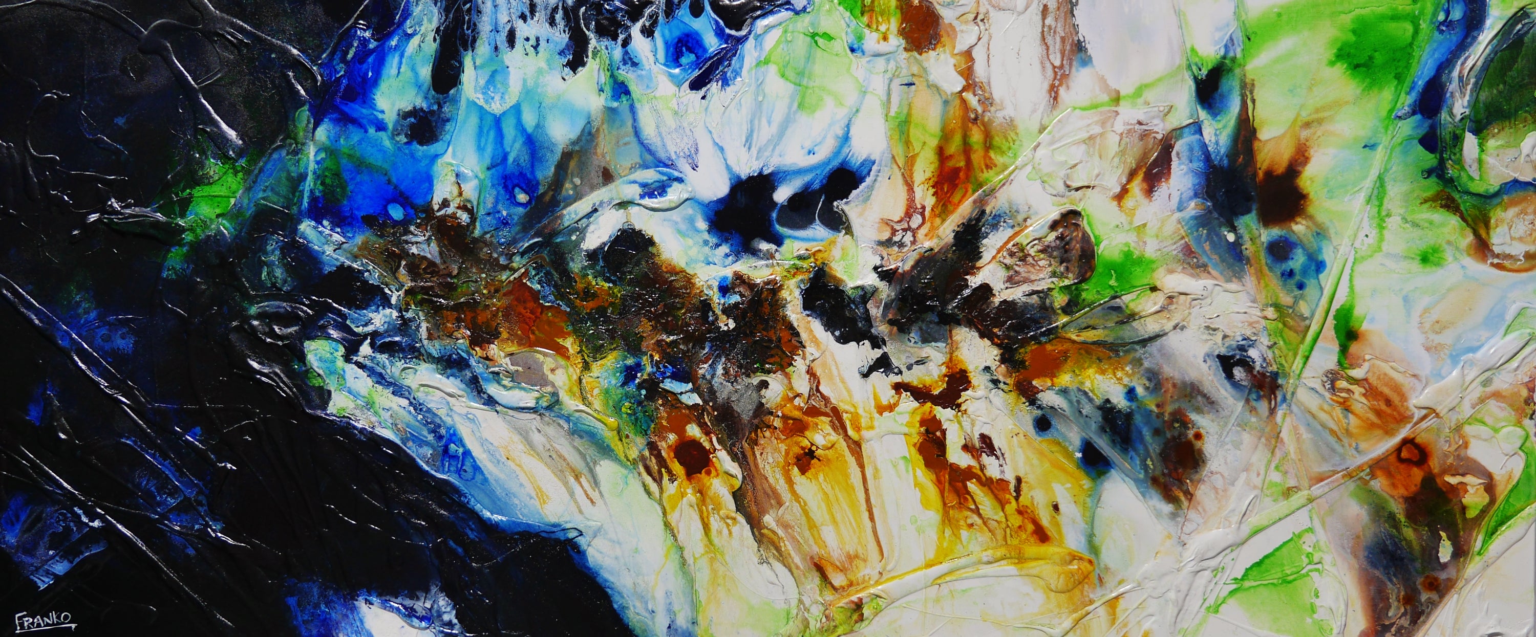 The Natural Potion 240cm x 100cm Blue Green Ochre Textured Abstract Painting (SOLD)-Abstract-[Franko_Artist]-[Australian_artist]-[Gold_Coast]-[Brisbane]-[modern]-[contemporary]-[original]-[Large_artwork]-Franklin Art Studio