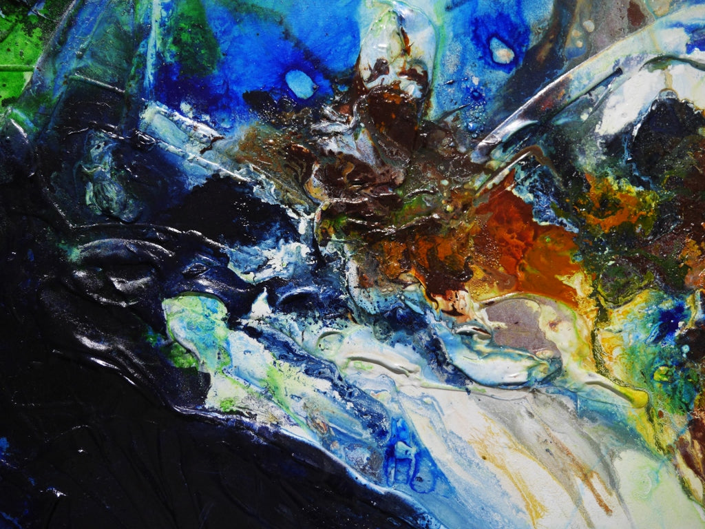 The Natural Potion 240cm x 100cm Blue Green Ochre Textured Abstract Painting (SOLD)