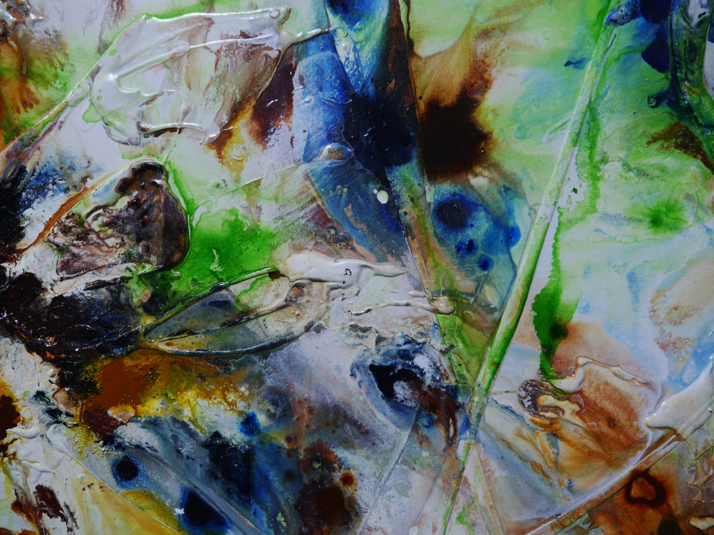The Natural Potion 240cm x 100cm Blue Green Ochre Textured Abstract Painting (SOLD)
