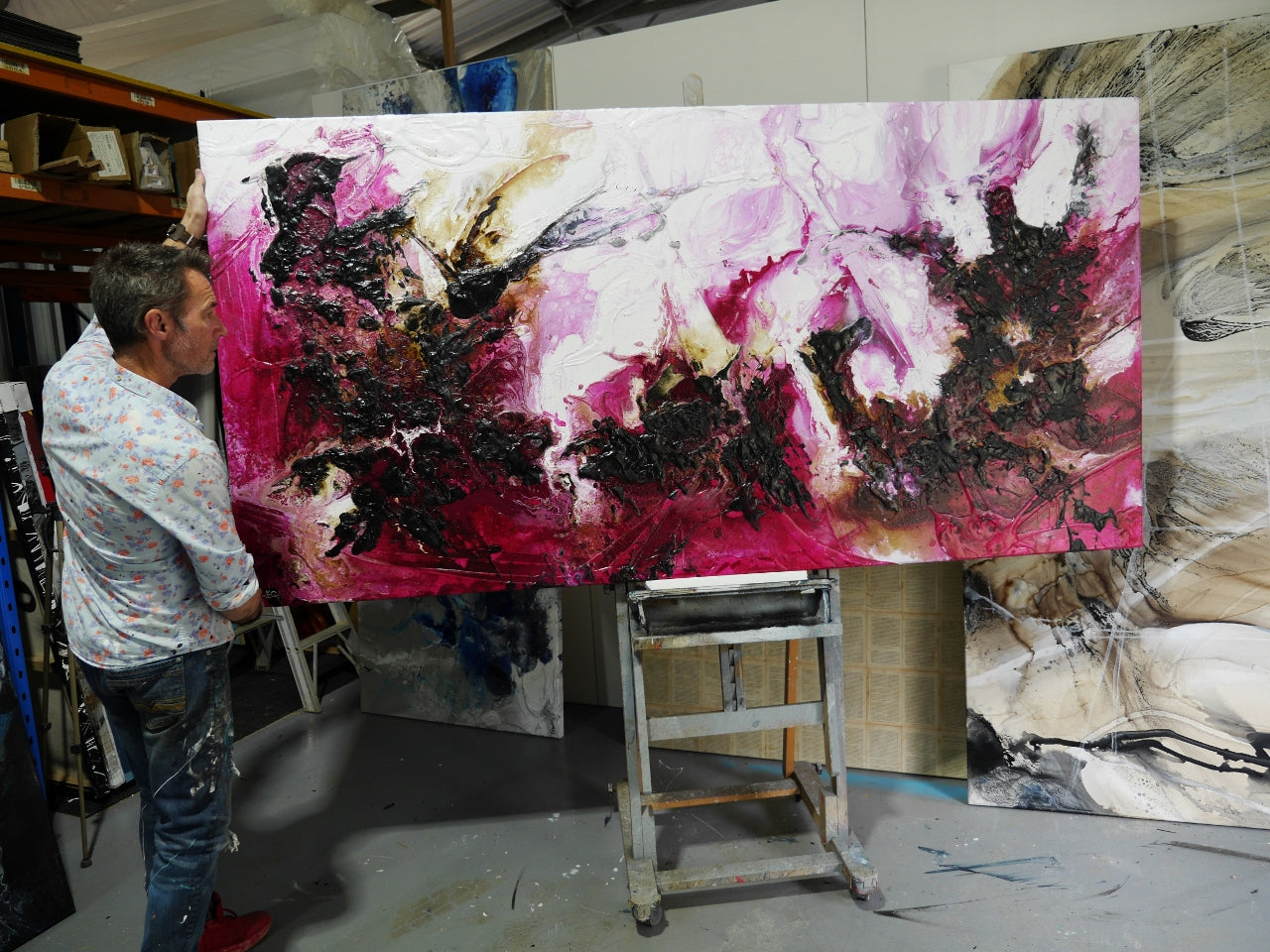 Scarlett & Fig 240cm x 120cm Magenta Textured Abstract Painting (SOLD)-Abstract-[Franko_Artist]-[The_Block]-[Dream_Homes]-[ideas]-[Grand_Designs]-[Art_Lover]-Franklin Art Studio