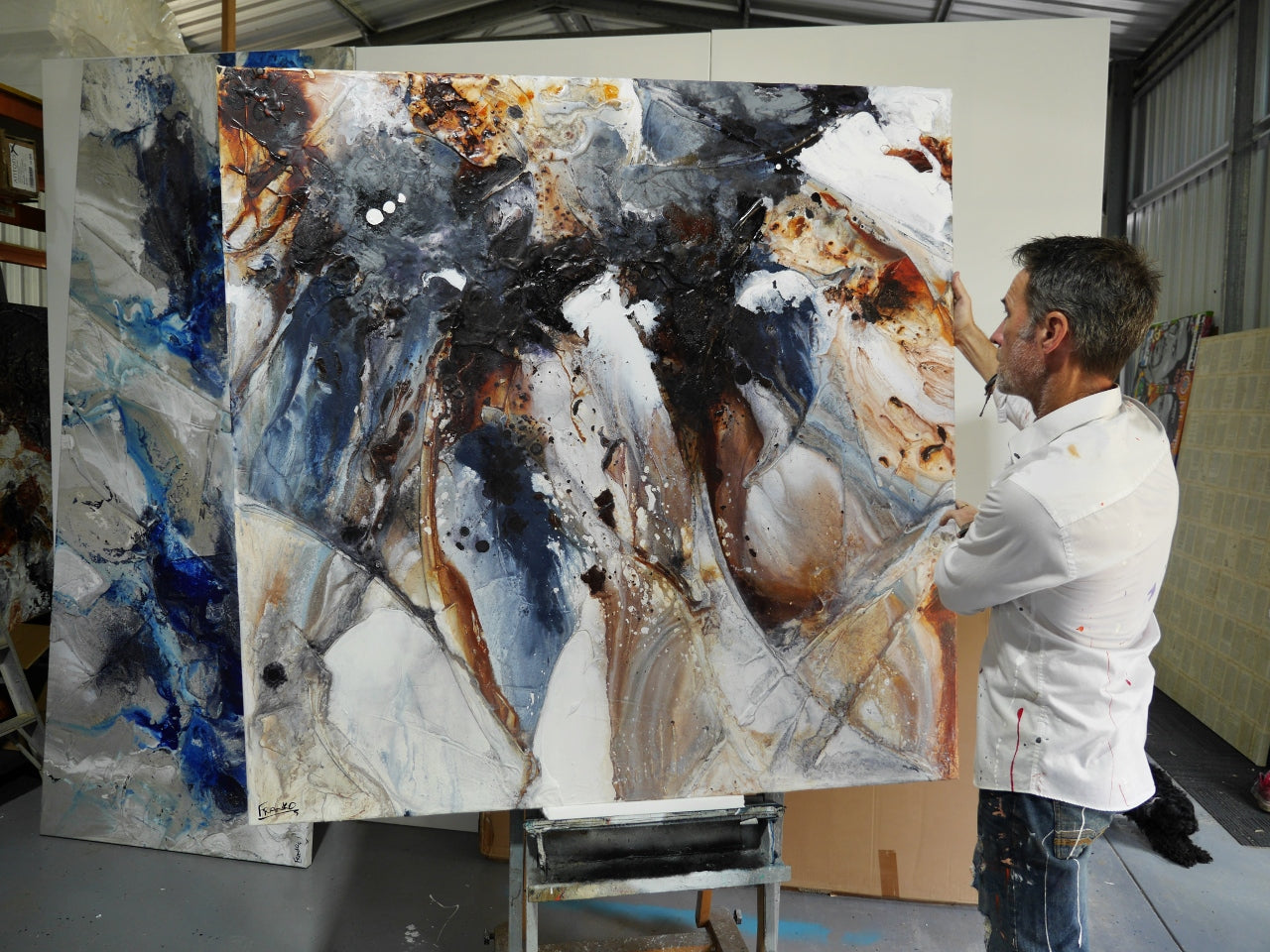 Denim and Umber 150cm x 150cm Rustic Blue Textured Abstract Painting (SOLD)-Abstract-[Franko_Artist]-[The_Block]-[Dream_Homes]-[ideas]- [Grand_Designs]-Franklin Art Studio