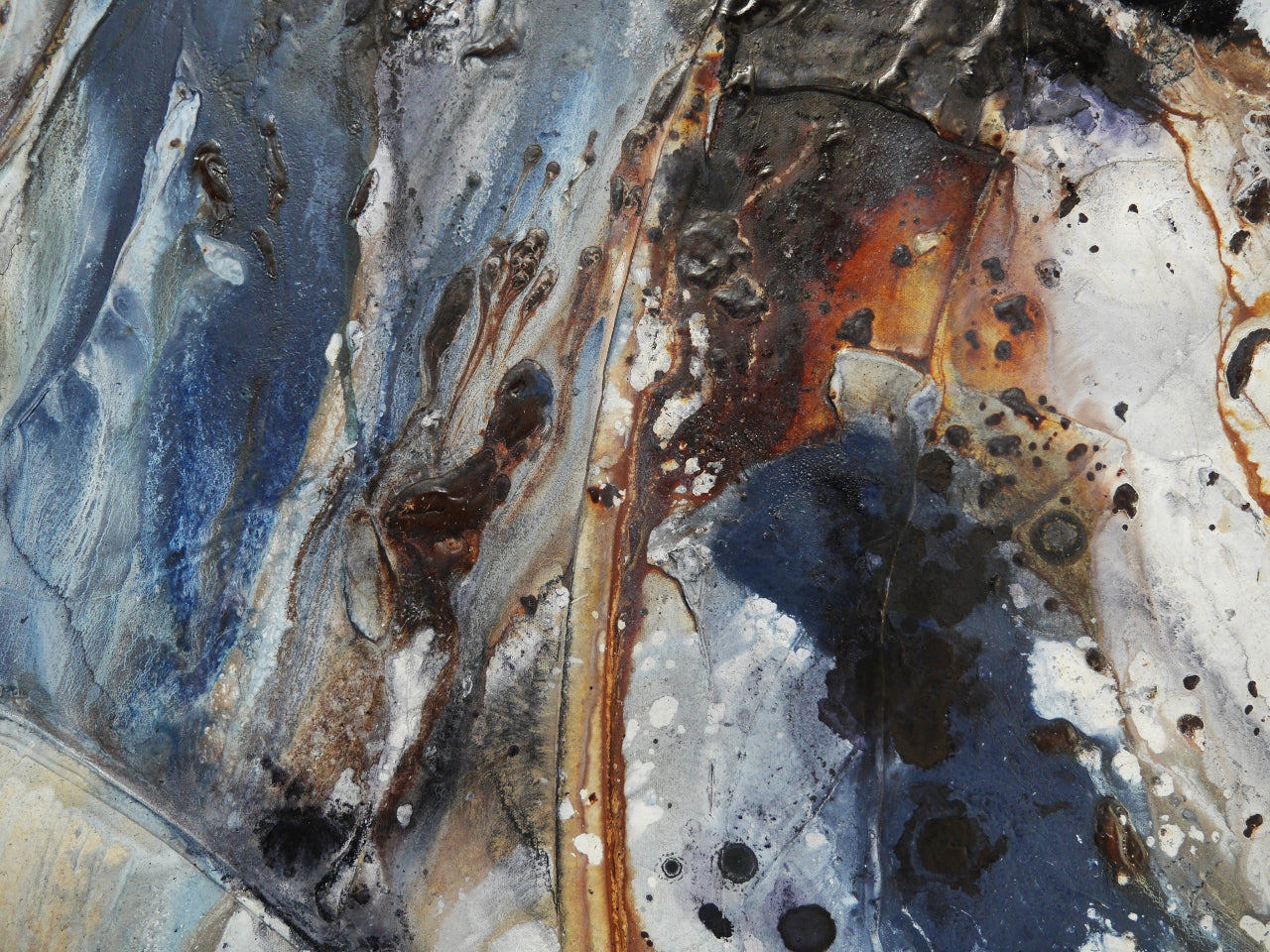Denim and Umber 150cm x 150cm Rustic Blue Textured Abstract Painting (SOLD)