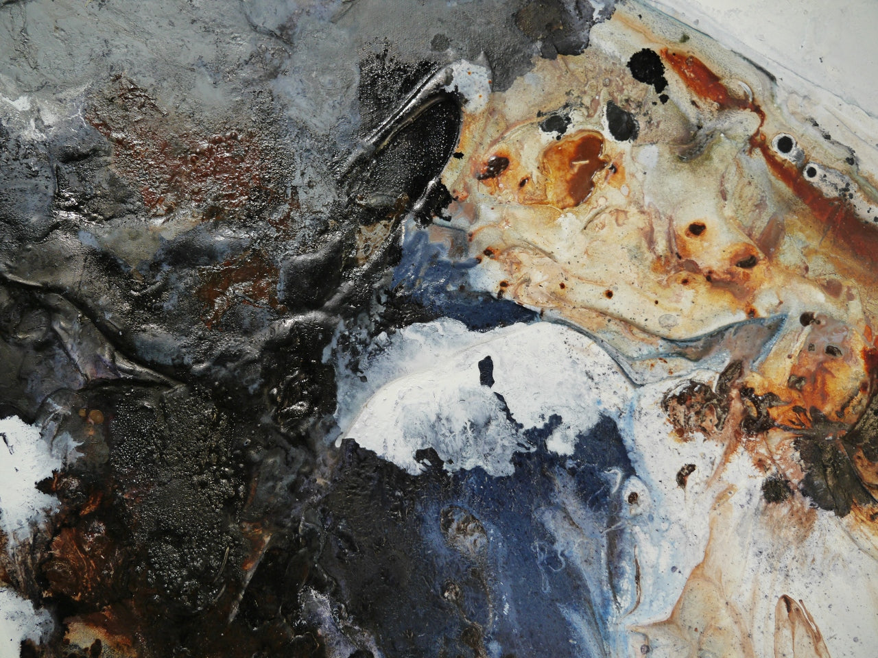 Denim and Umber 150cm x 150cm Rustic Blue Textured Abstract Painting (SOLD)
