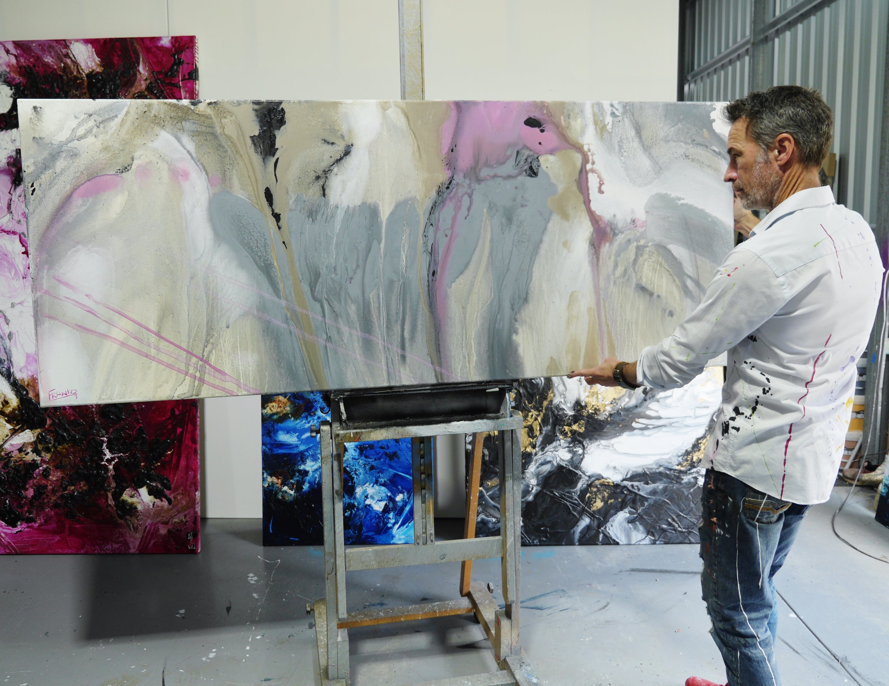 Refined 881 200cm x 80cm Grey Pink White Malt Blended Abstract Painting (SOLD)-Abstract-[Franko_Artist]-[The_Block]-[Dream_Homes]-[ideas]-[Grand_Designs]-[Art_Lover]-Franklin Art Studio