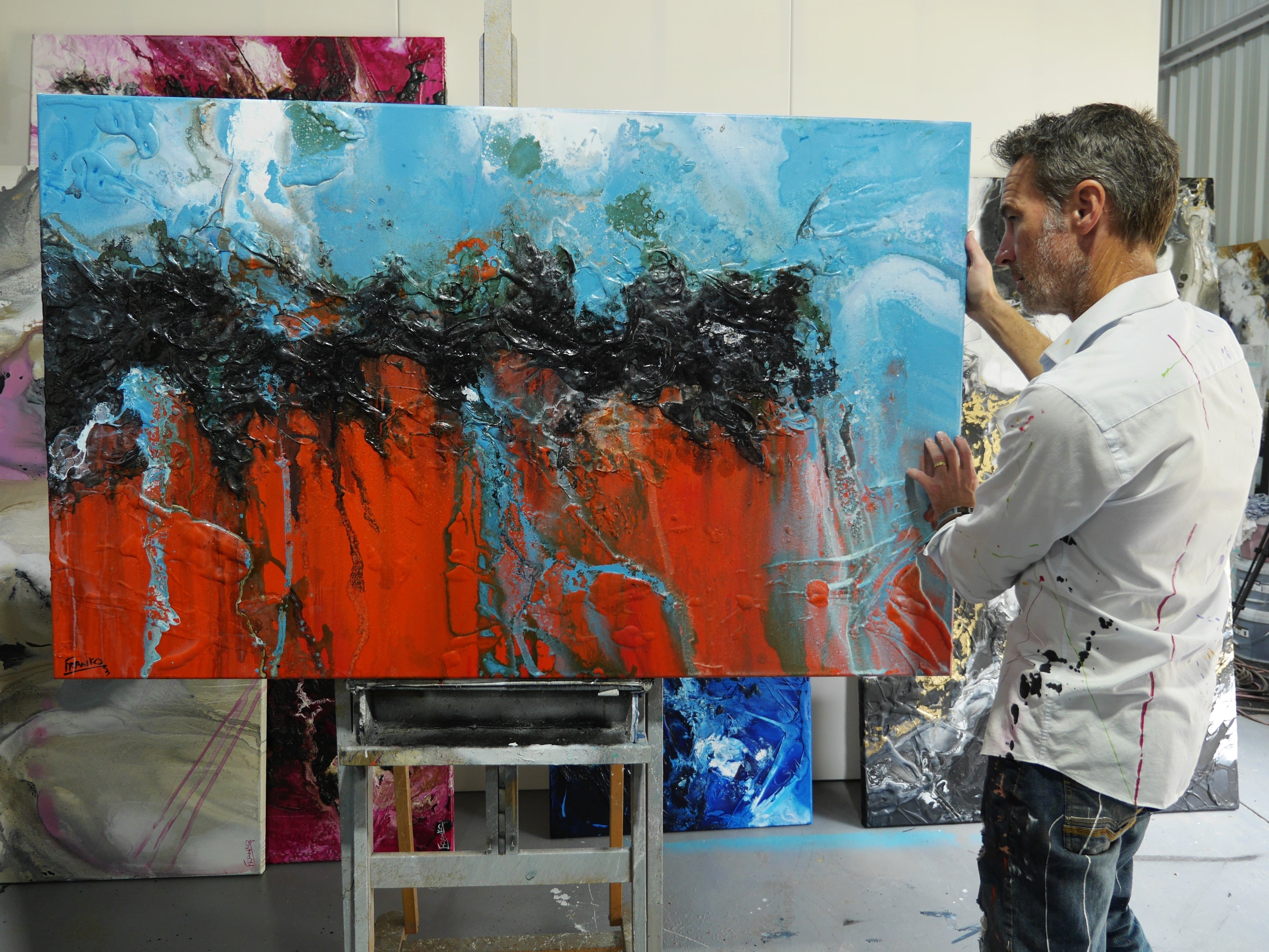 Outback Stay 160cm x 100cm Orange Blue Textured Abstract Painting-Abstract-[Franko]-[Australian]-[Popular]-[Best Selling]-Franklin Art Studio