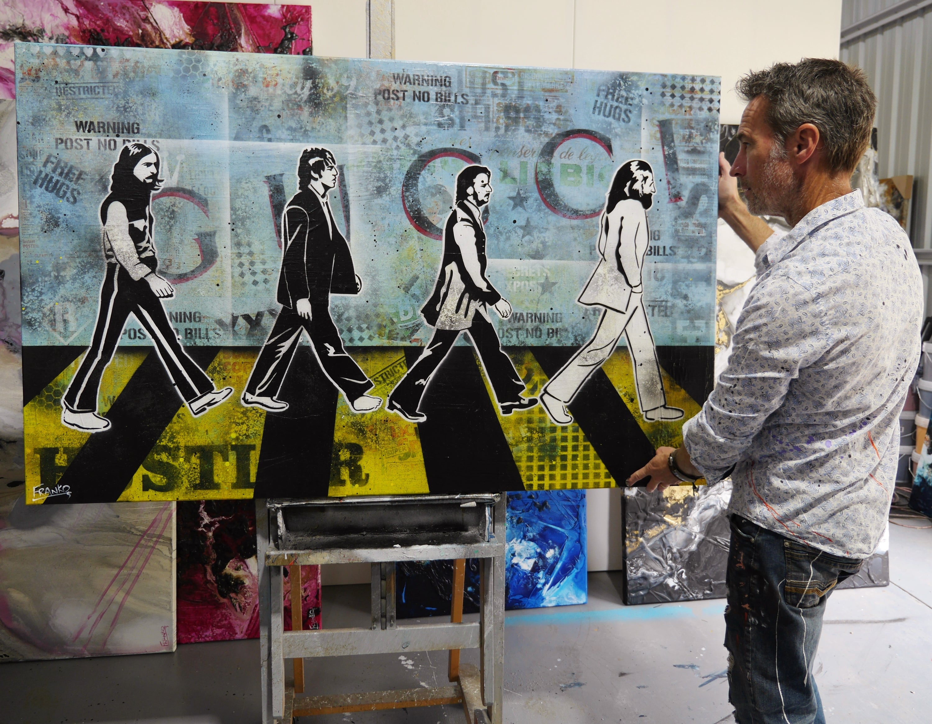 Abbey Road 160cm x 100cm Beatles Textured Urban Pop Art Painting (SOLD)-Urban Pop Art-[Franko_Artist]-[The_Block]-[Dream_Homes]-[ideas]- [Grand_Designs]-Franklin Art Studio