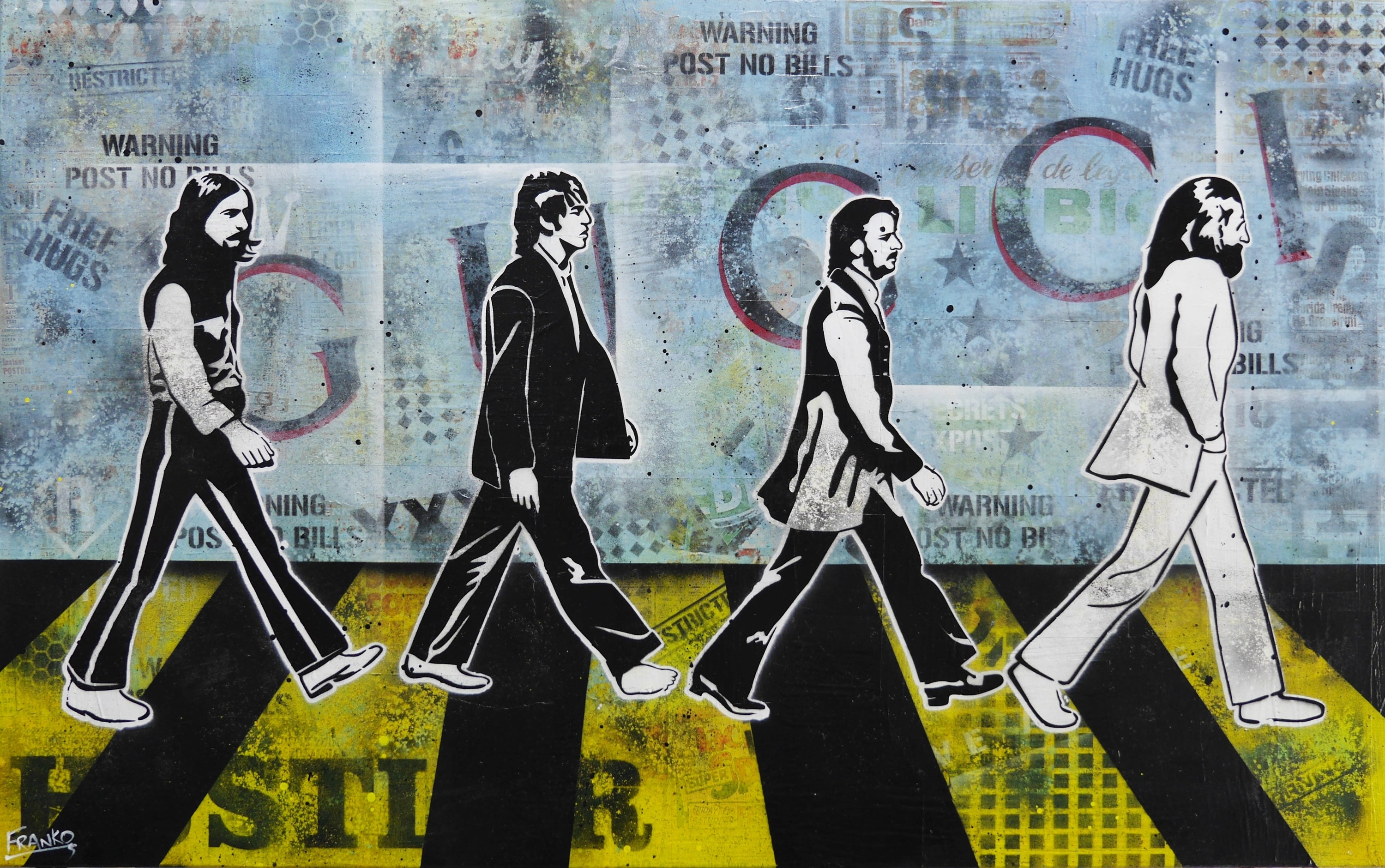 Abbey Road 160cm x 100cm Beatles Textured Urban Pop Art Painting (SOLD)-Urban Pop Art-[Franko_Artist]-[Australian_artist]-[Gold_Coast]-[Brisbane]-[modern]-[contemporary]-[original]-[Large_artwork]-Franklin Art Studio