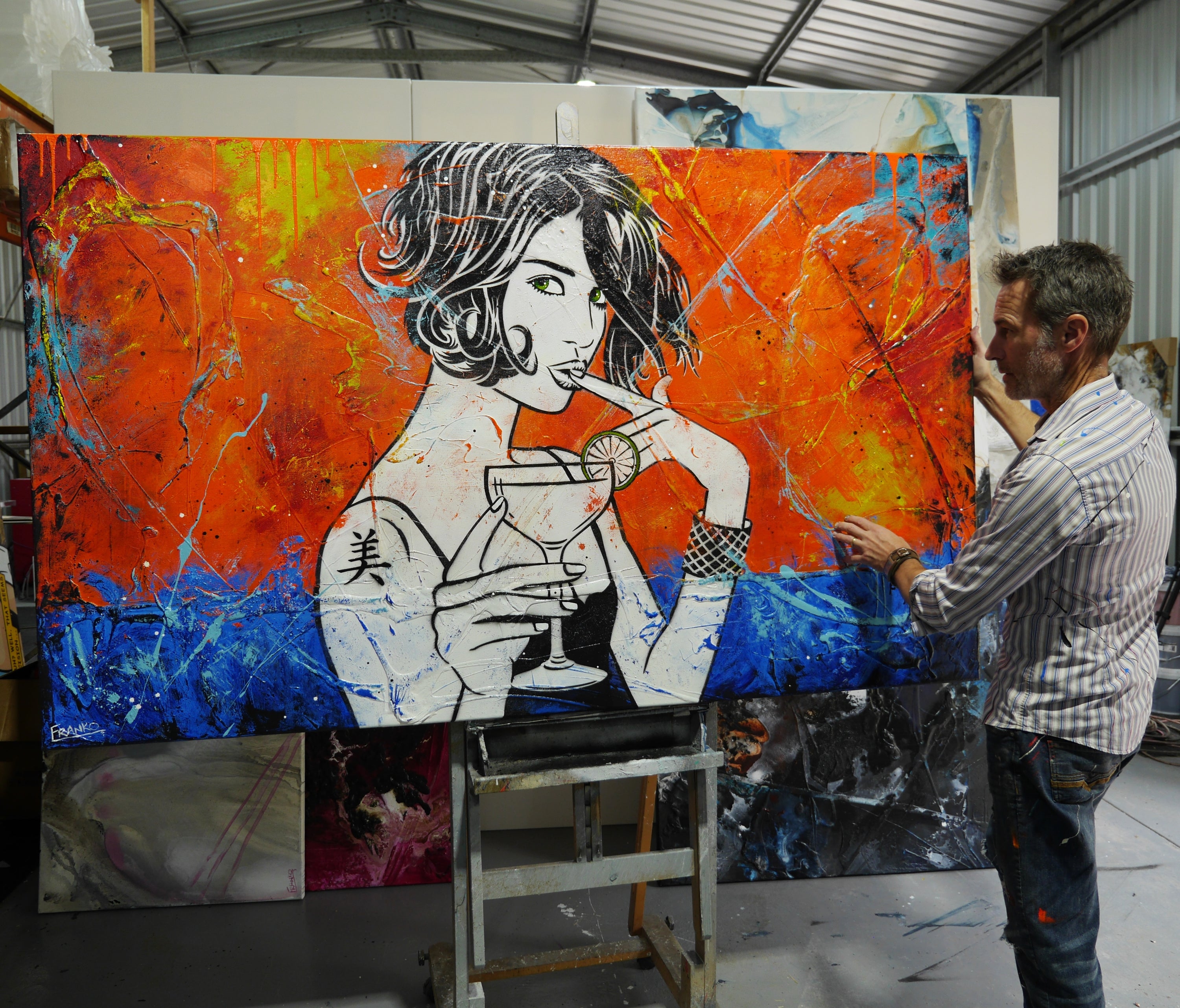 Lime Snap 200cm x 120cm Cocktails Textured Urban Pop Art Painting (SOLD)-Urban Pop Art-[Franko_Artist]-[The_Block]-[Dream_Homes]-[ideas]-[Grand_Designs]-[Art_Lover]-Franklin Art Studio