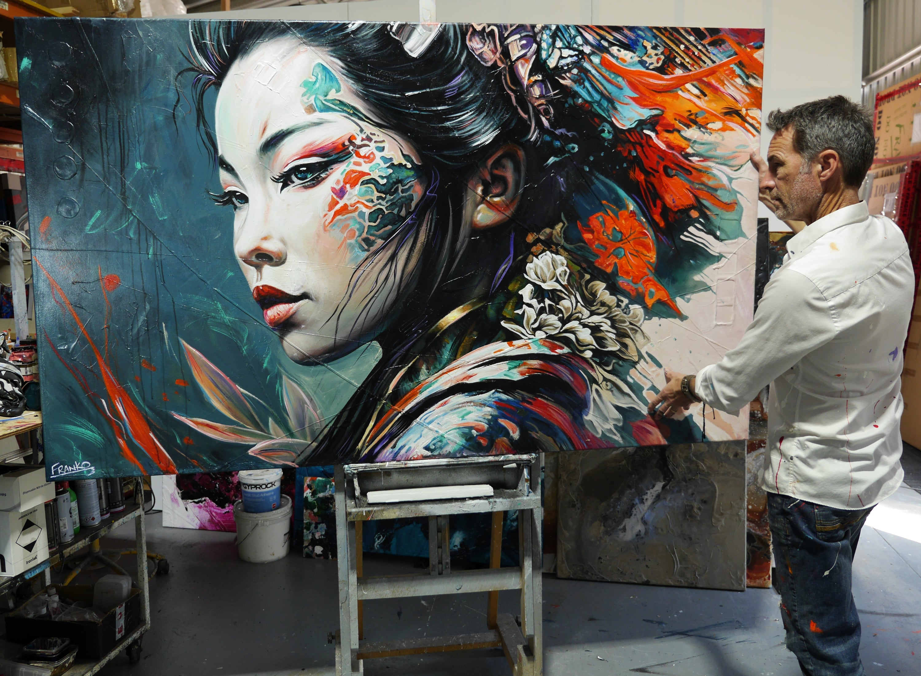 Amane 200cm x 120cm FRAMED IN OAK Warrior Abstract Realism Art Acrylic Textured Glossed (SOLD)-Abstract-[Franko_Artist]-[The_Block]-[Dream_Homes]-[ideas]- [Grand_Designs]-Franklin Art Studio