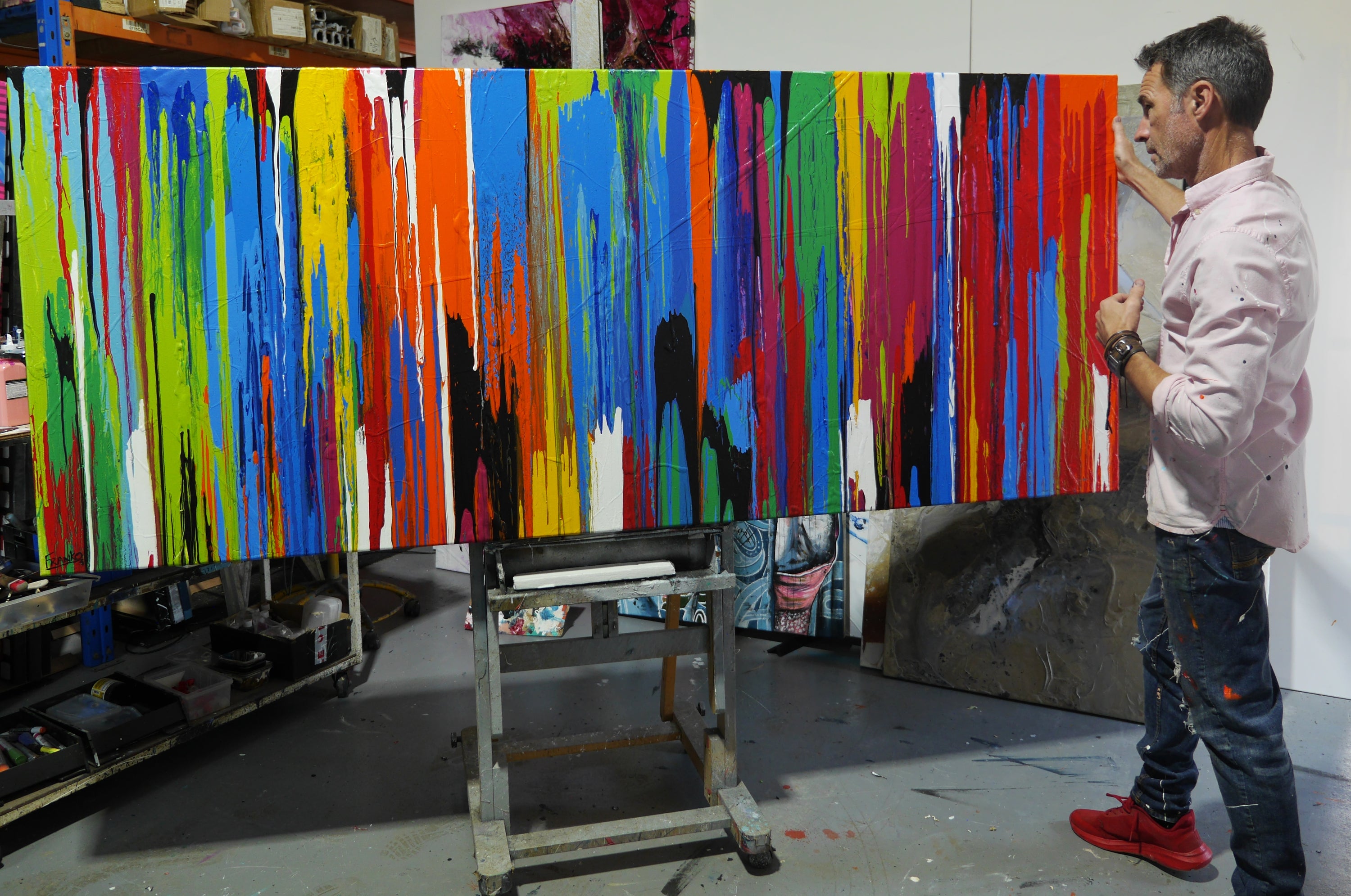 The Colouring 240cm x 100cm Colourful Textured Abstract Painting (SOLD)-Abstract-[Franko_Artist]-[The_Block]-[Dream_Homes]-[ideas]- [Grand_Designs]-Franklin Art Studio