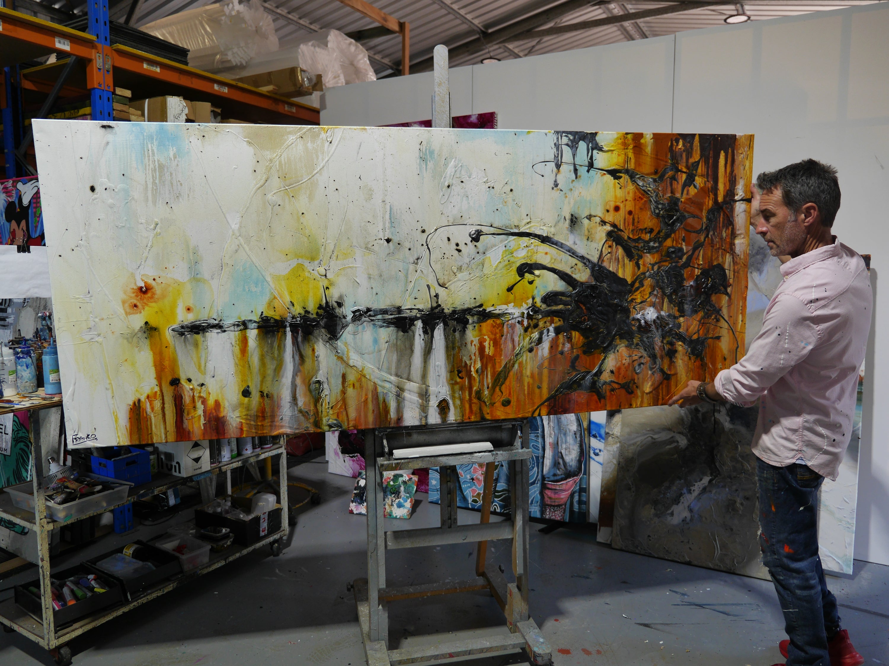 Oxide Sky 240cm x 100cm White Rust Blue Ochre Textured Abstract Painting-Abstract-[Franko]-[Australian]-[Popular]-[Best Selling]-Franklin Art Studio
