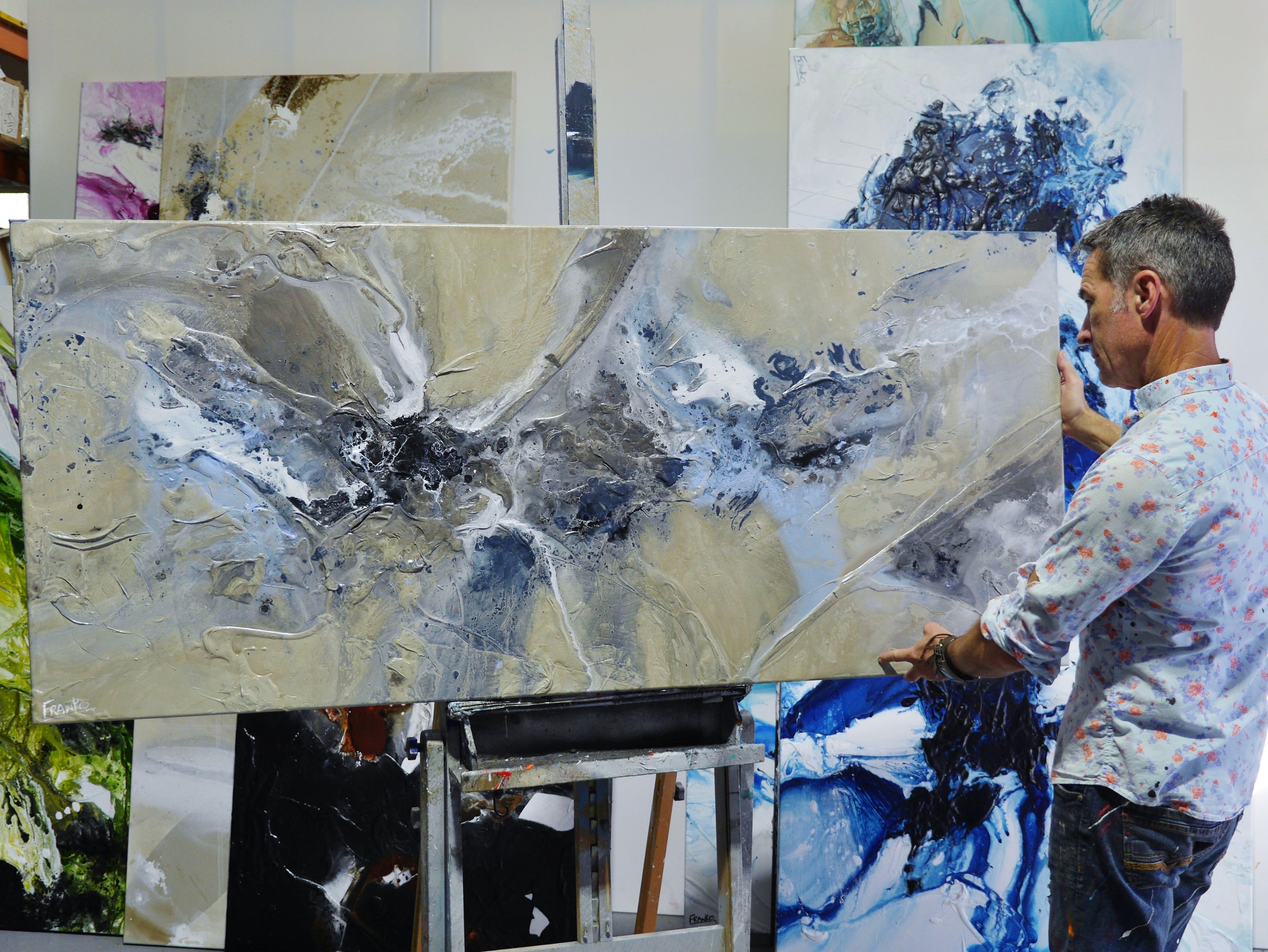 Powder 180cm x 80cm Malt Powder Blue Textured Abstract Painting (SOLD)