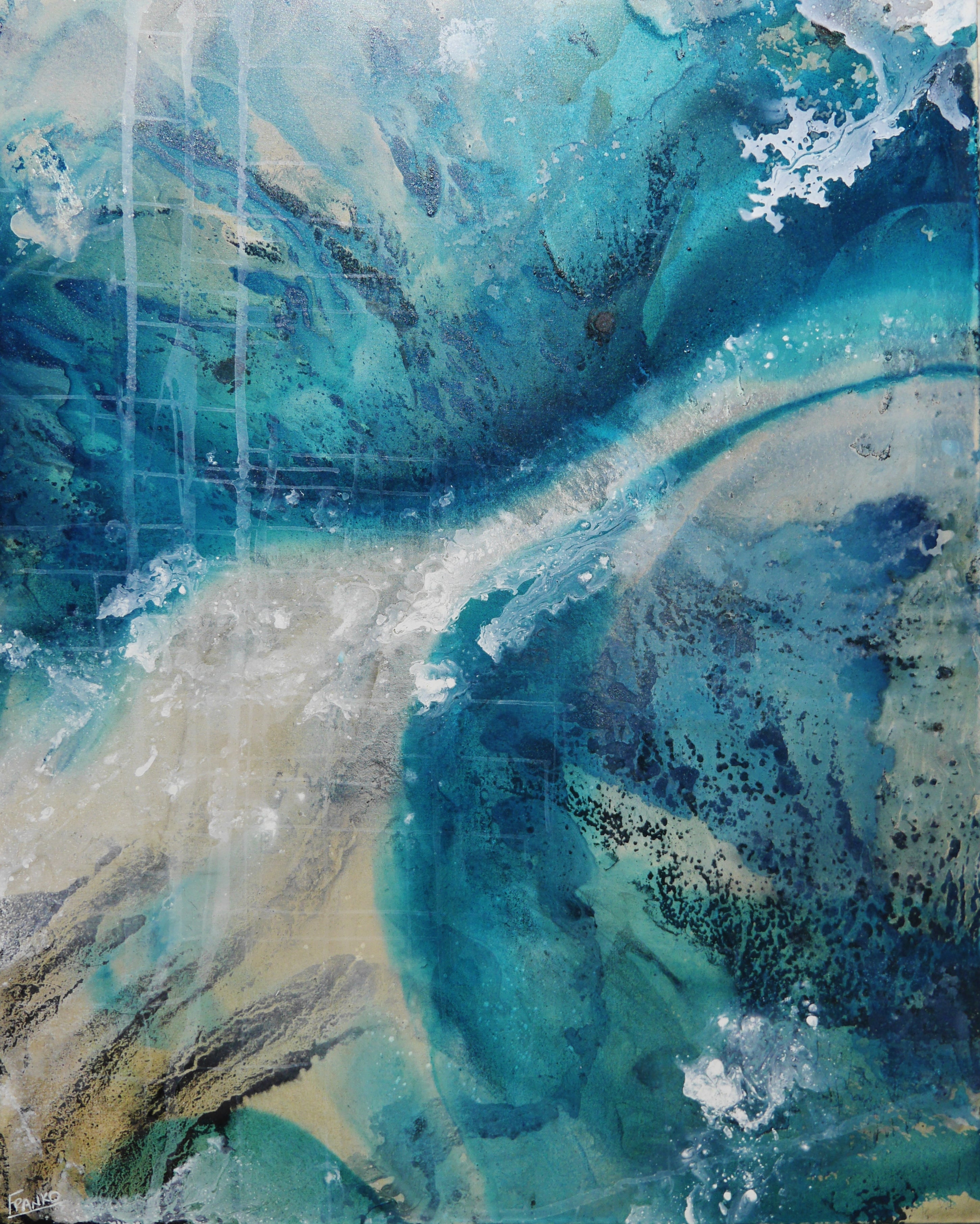 Refined 182 120cm x 150cm  Turquoise Malt Blended Abstract Painting (SOLD)