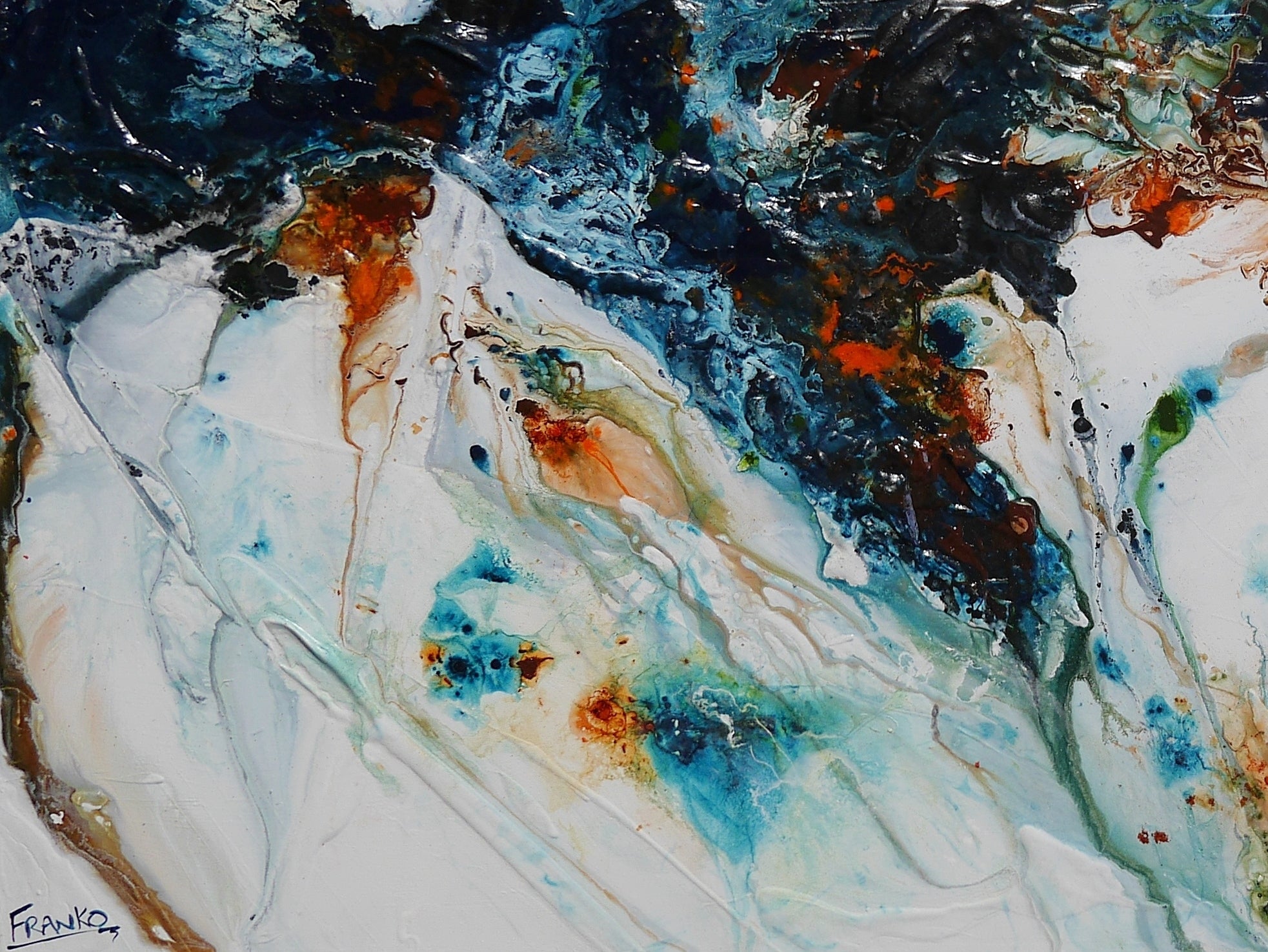 Reefed 200cm x 80cm Blue Teal Ochre Textured Abstract Painting (SOLD)