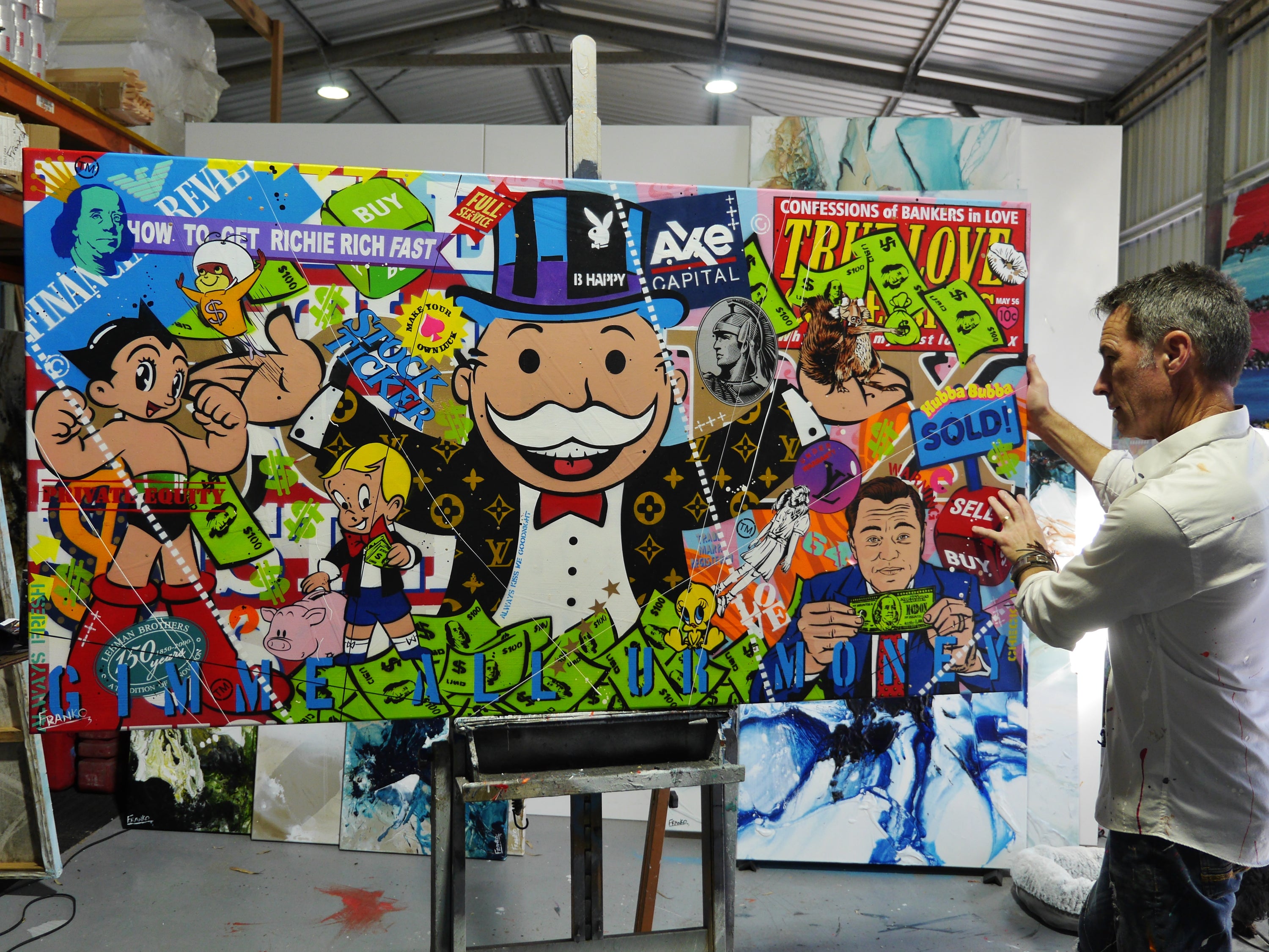 Money Master 190cm x 100cm Monopoly Man Textured Urban Pop Art Spray Paint Painting (SOLD)-Urban Pop Art-[Franko_Artist]-[The_Block]-[Dream_Homes]-[ideas]- [Grand_Designs]-Franklin Art Studio