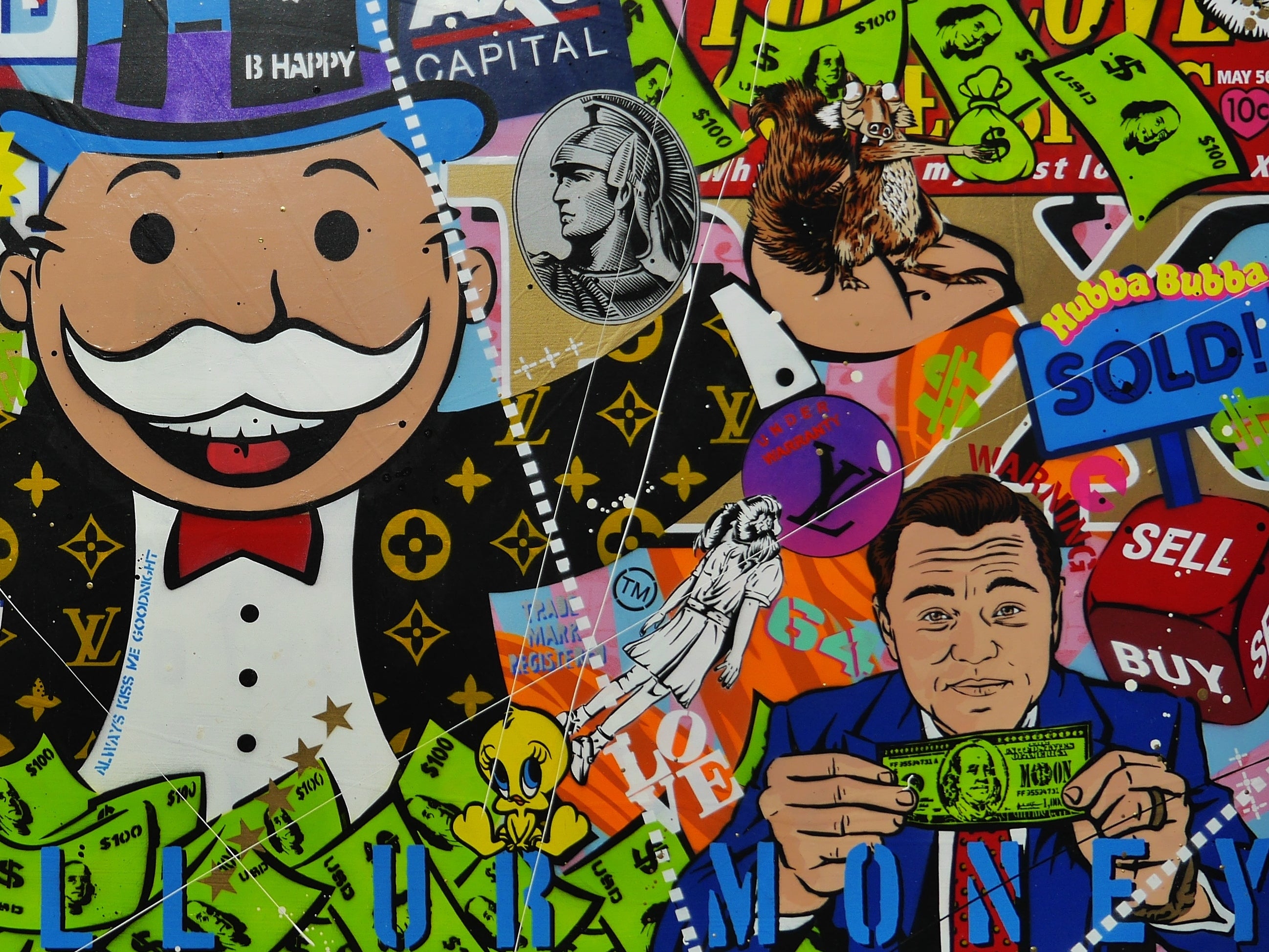 Money Master 190cm x 100cm Monopoly Man Textured Urban Pop Art Spray Paint Painting (SOLD)