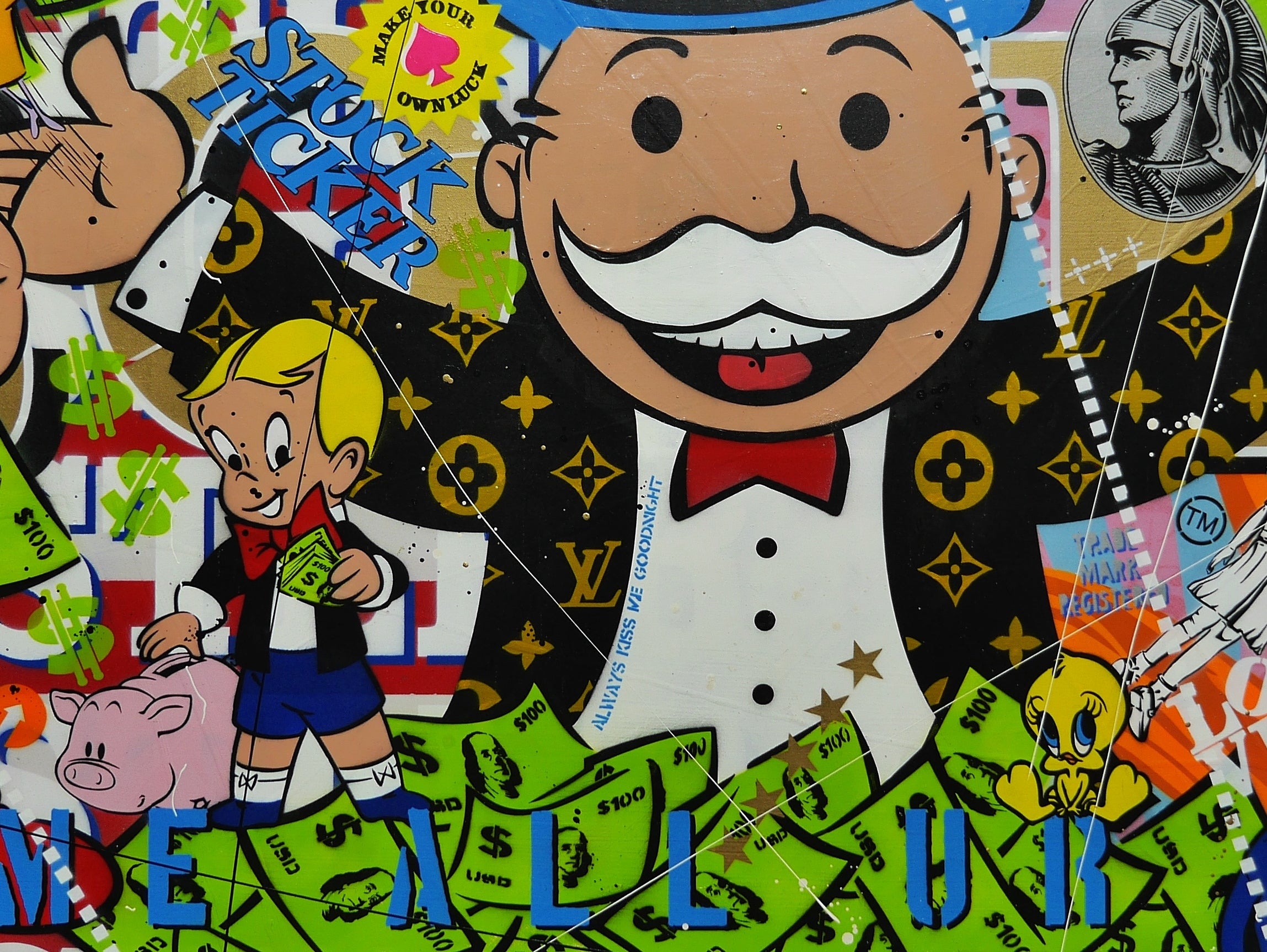 Money Master 190cm x 100cm Monopoly Man Textured Urban Pop Art Spray Paint Painting (SOLD)