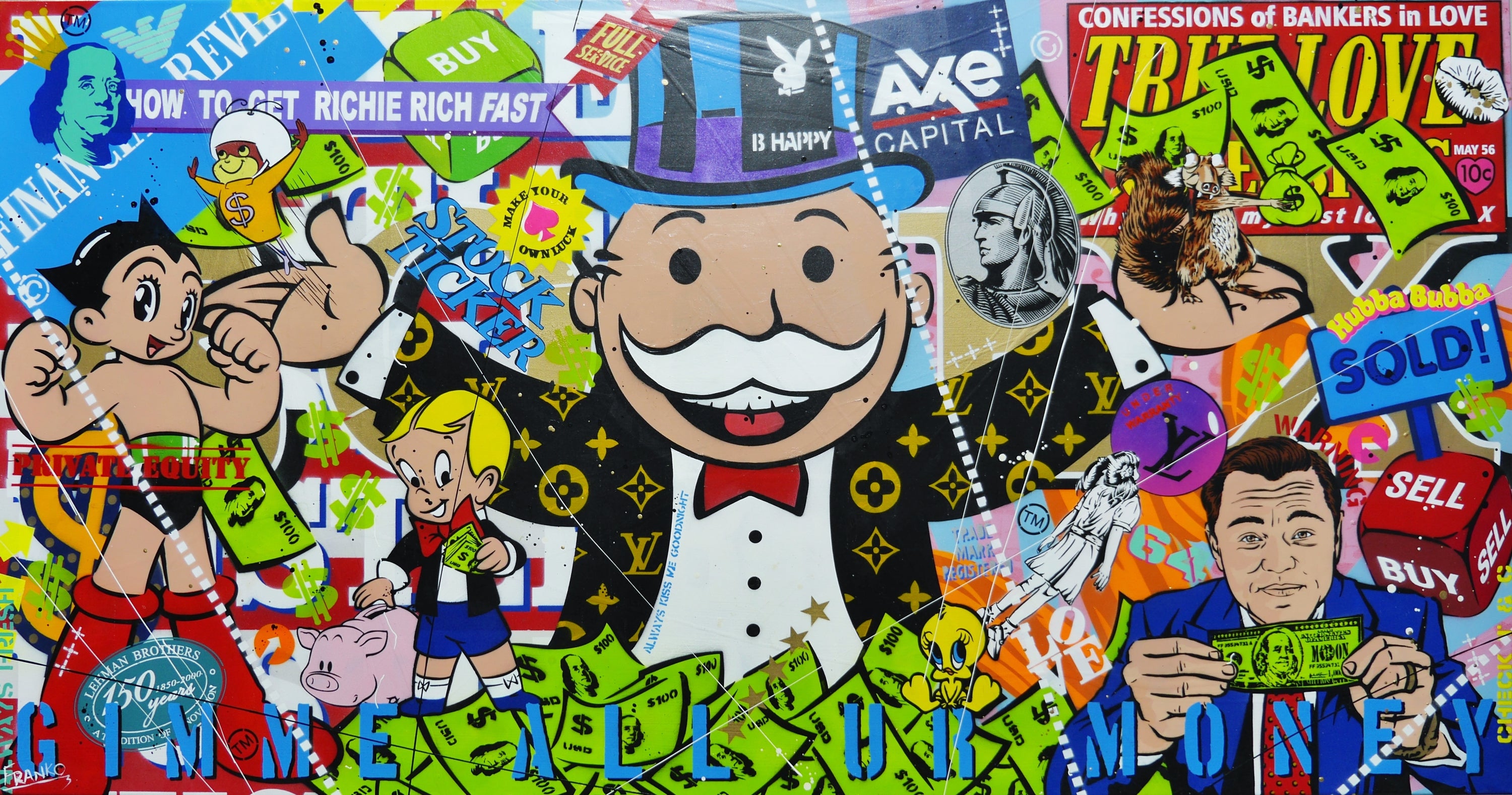 Money Master 190cm x 100cm Monopoly Man Textured Urban Pop Art Spray Paint Painting (SOLD)-Urban Pop Art-[Franko_Artist]-[Australian_artist]-[Gold_Coast]-[Brisbane]-[modern]-[contemporary]-[original]-[Large_artwork]-Franklin Art Studio