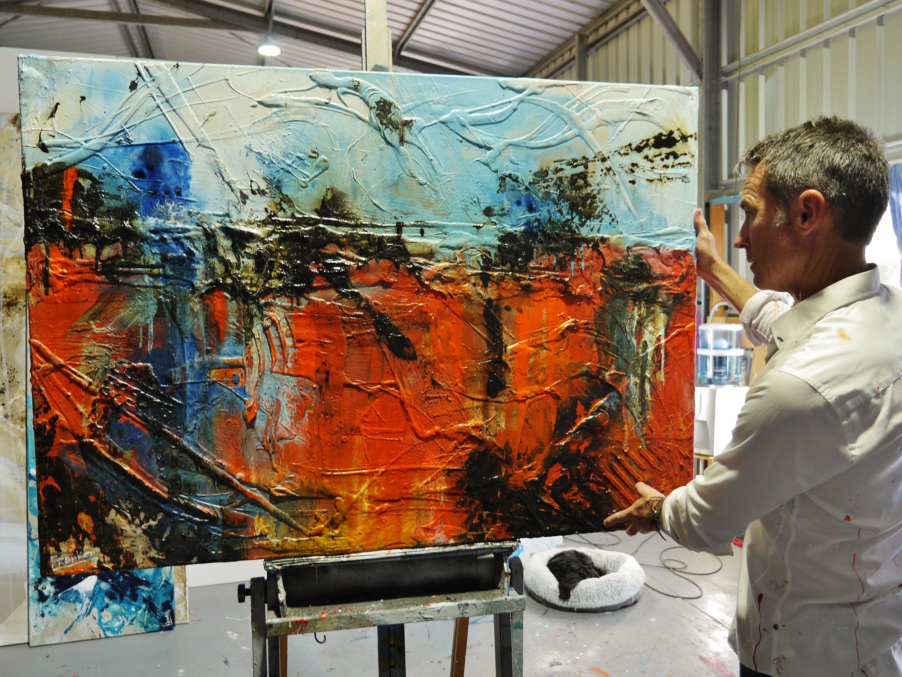 Orange Regatta 140cm x 100cm Orange Blue Textured Abstract Painting (SOLD)-Abstract-[Franko_Artist]-[The_Block]-[Dream_Homes]-[ideas]- [Grand_Designs]-Franklin Art Studio