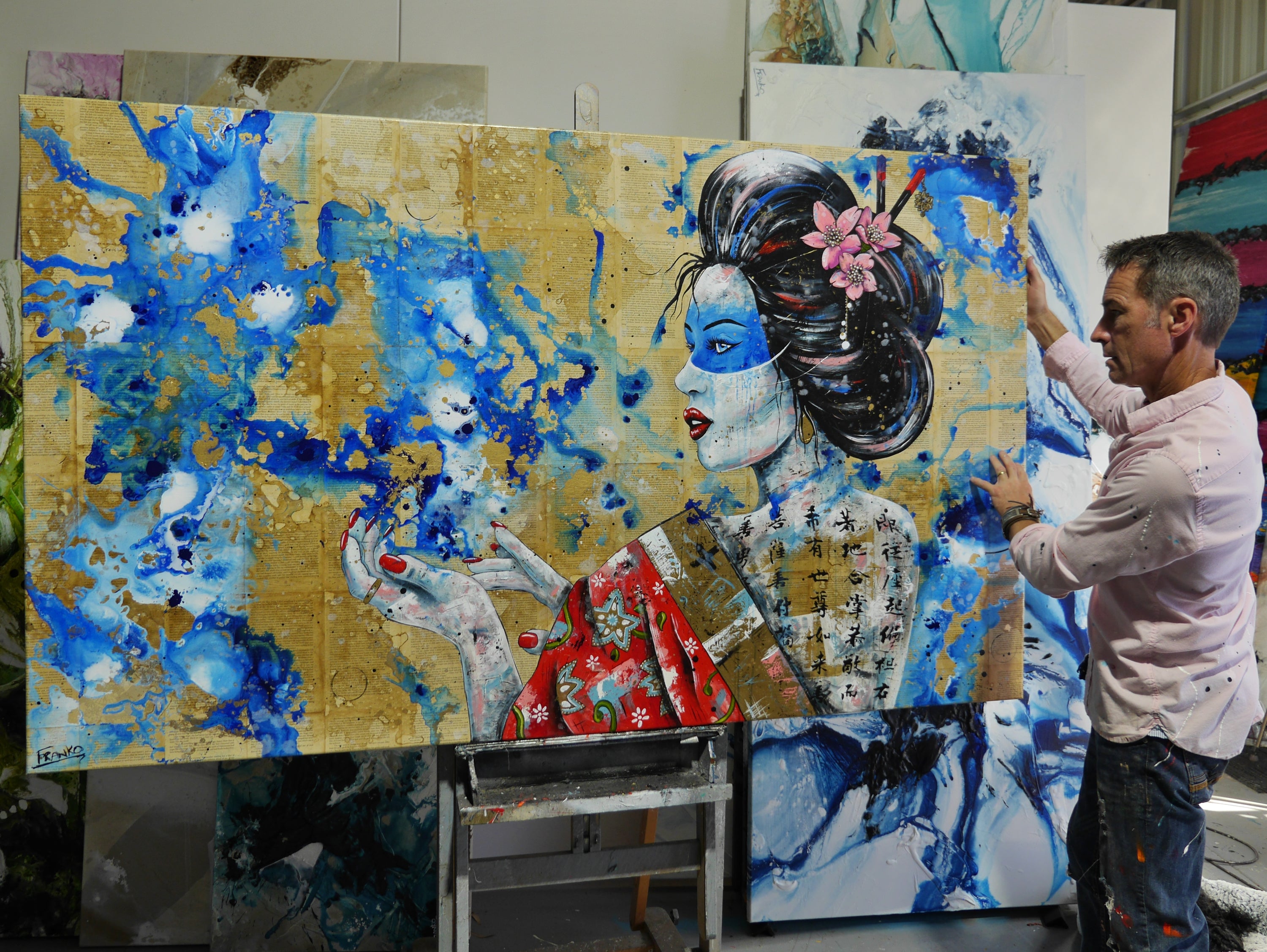 Aquilla 200cm x 120cm Geisha Abstract Realism Book Club Painting (SOLD)-book club-[Franko_Artist]-[The_Block]-[Dream_Homes]-[ideas]- [Grand_Designs]-Franklin Art Studio