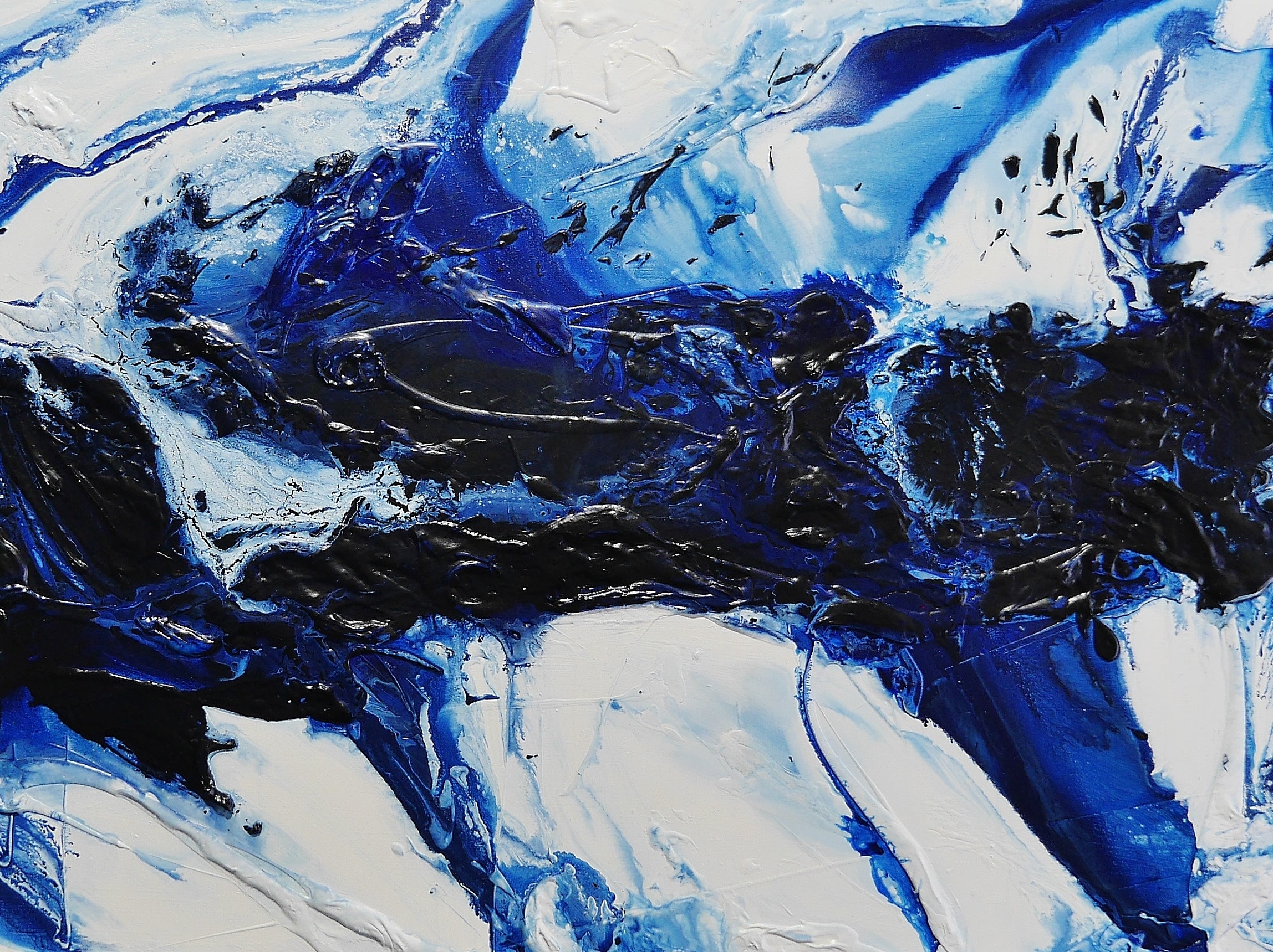 Dreams at Midnight 240cm x 100cm Navy White Textured Abstract Painting (SOLD)