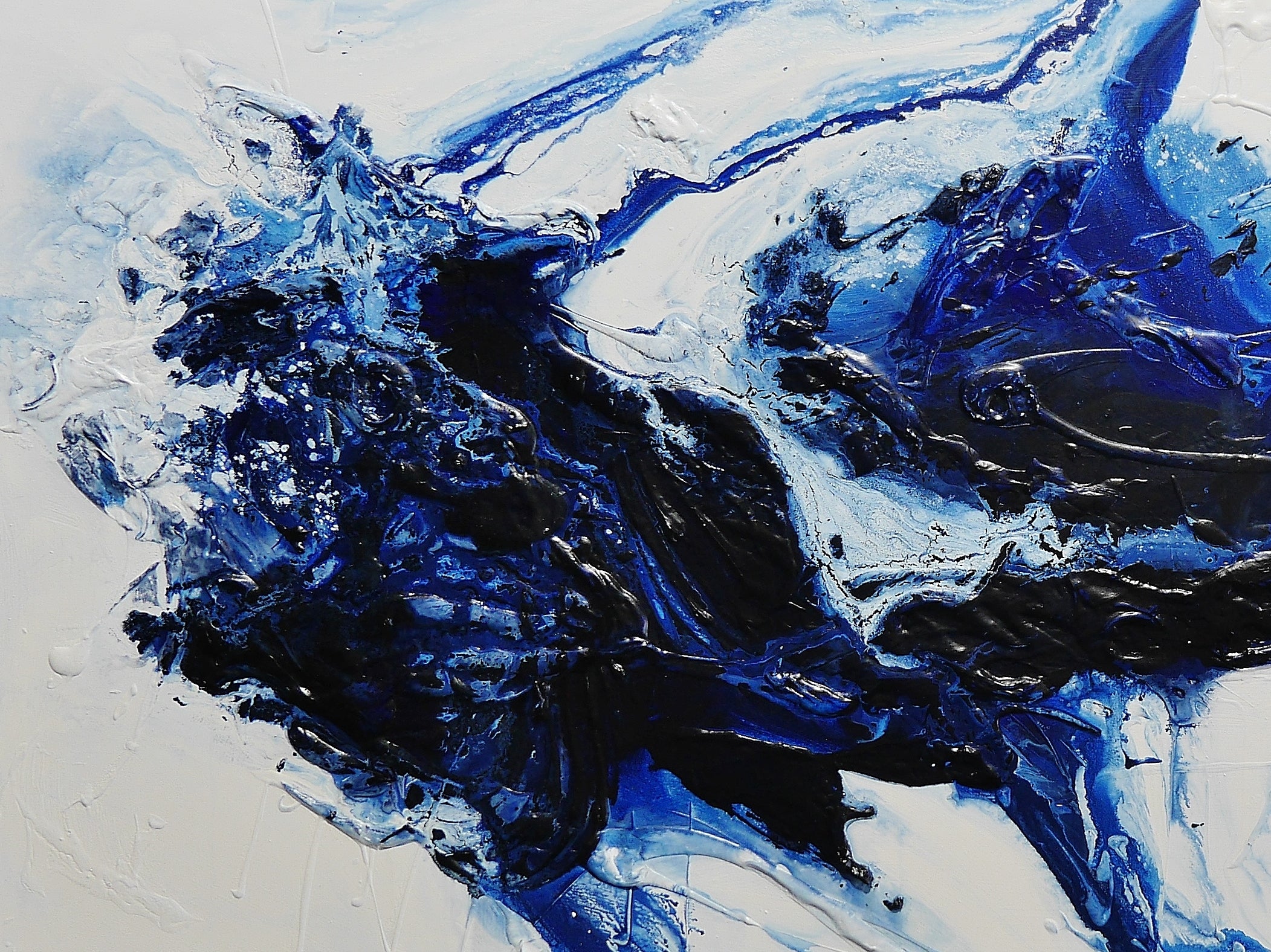 Dreams at Midnight 240cm x 100cm Navy White Textured Abstract Painting (SOLD)