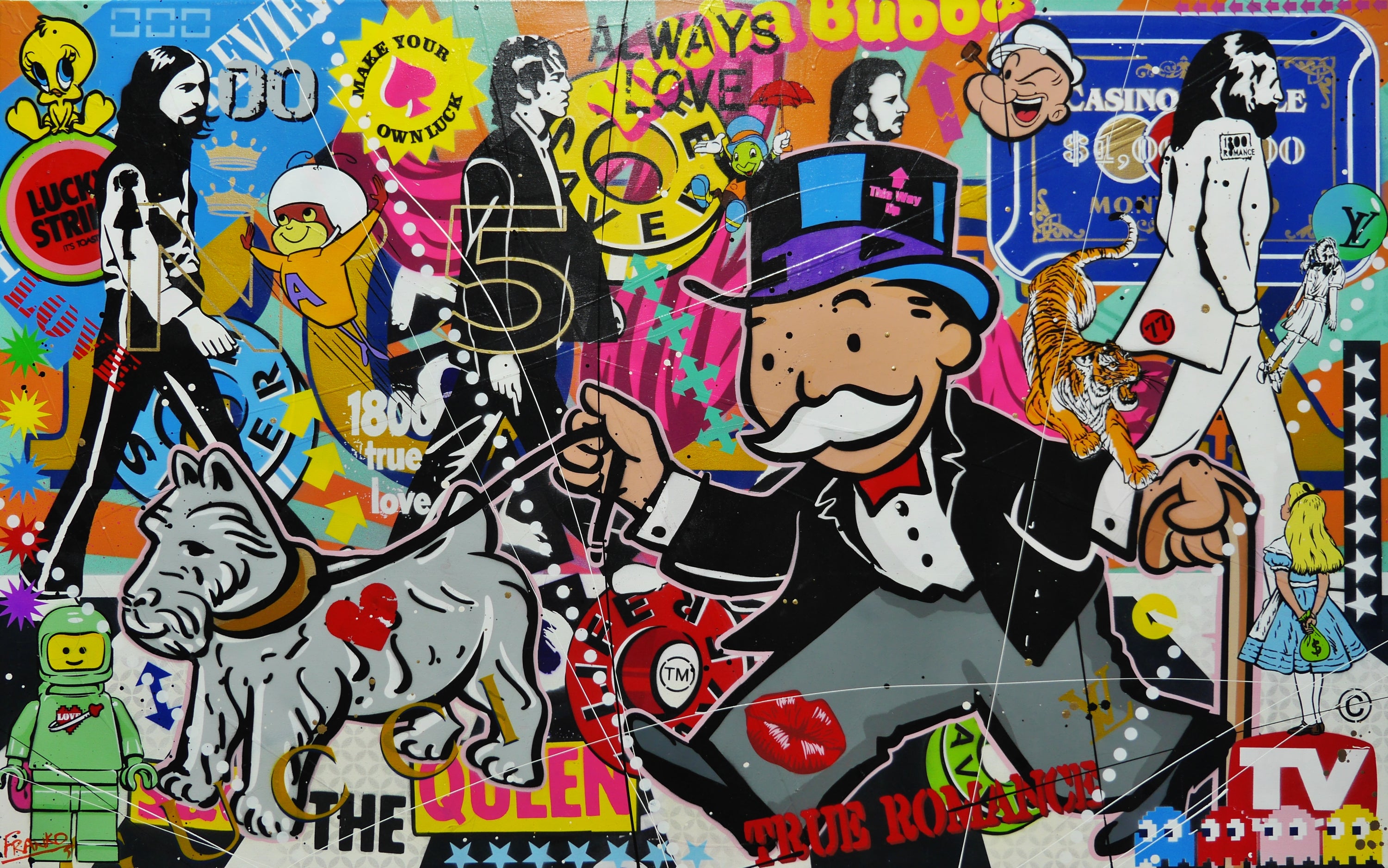 Abbey Road Days 160cm x 100cm Monopoly Man Textured Urban Pop Art Spray Paint Painting (SOLD)-Urban Pop Art-[Franko_Artist]-[Australian_artist]-[Gold_Coast]-[Brisbane]-[modern]-[contemporary]-[original]-[Large_artwork]-Franklin Art Studio