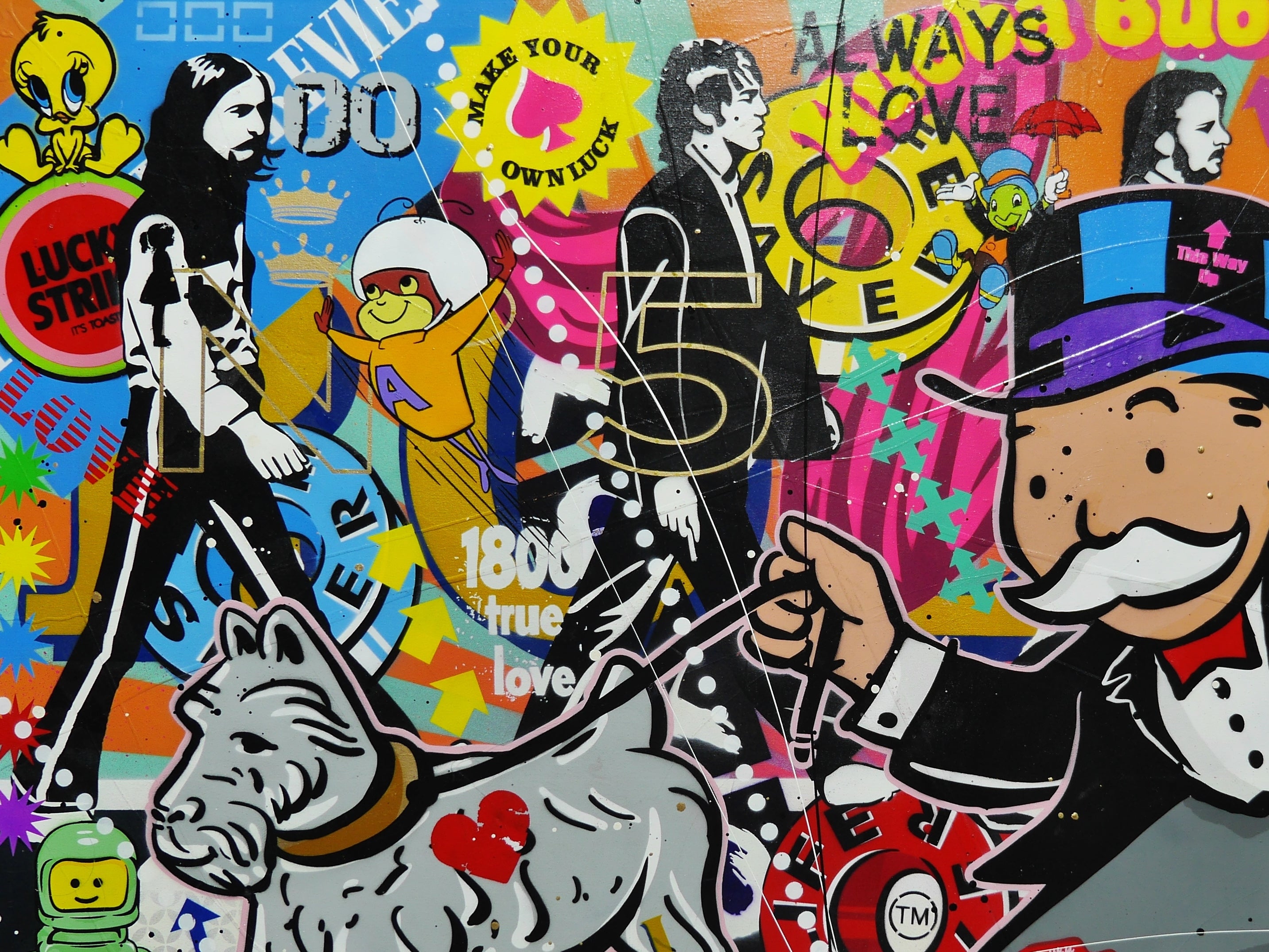 Abbey Road Days 160cm x 100cm Monopoly Man Textured Urban Pop Art Spray Paint Painting (SOLD)