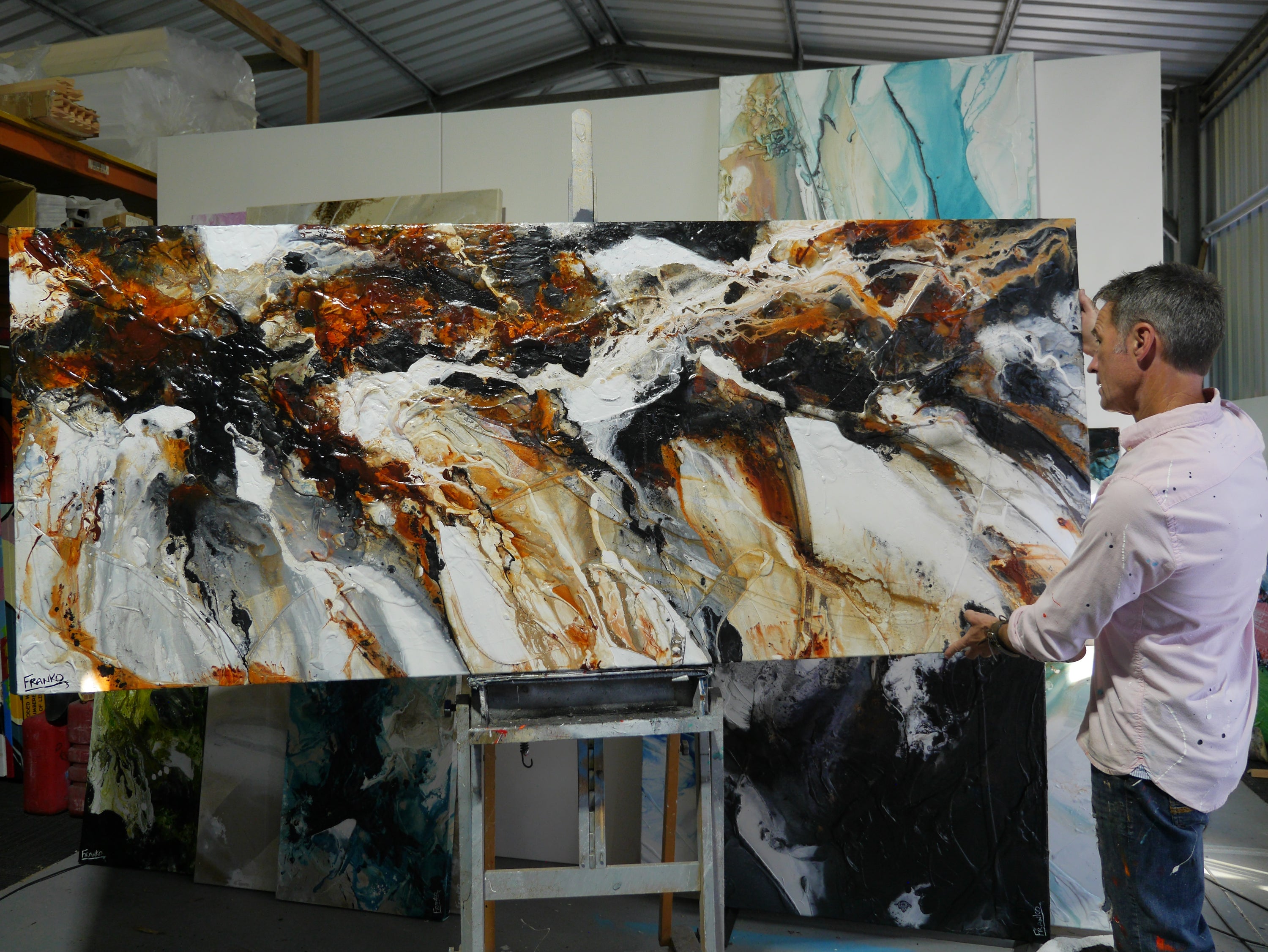 The Edge 240cm x 100cm Rust Textured Abstract Painting (SOLD)-Abstract-[Franko_Artist]-[The_Block]-[Dream_Homes]-[ideas]- [Grand_Designs]-Franklin Art Studio