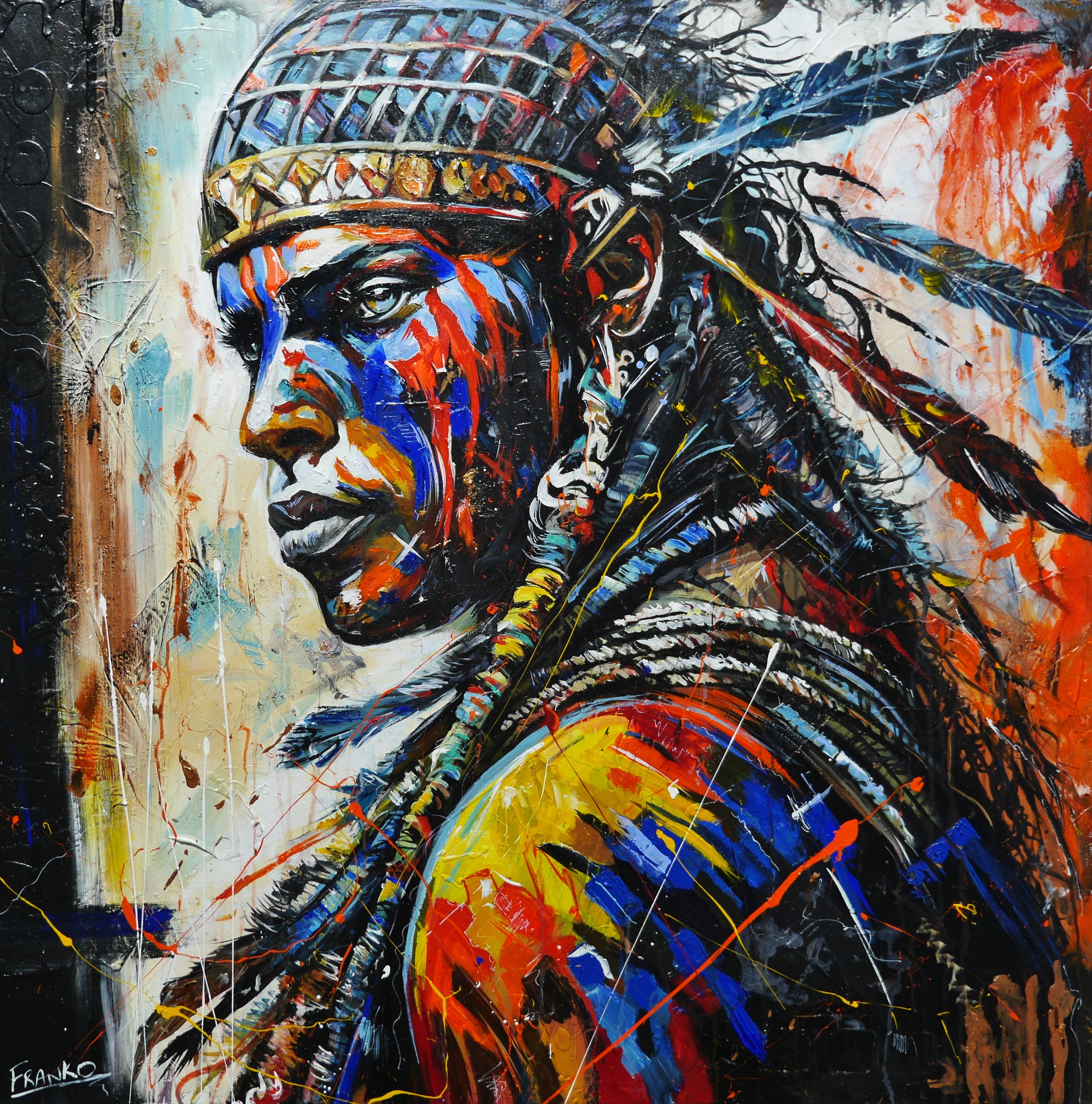 Intensity 120cm x 120cm Brave and Beautiful Abstract Realism Textured Framed Painting (SOLD)-abstract realism-[Franko_Artist]-[Australian_artist]-[Gold_Coast]-[Brisbane]-[modern]-[contemporary]-[original]-[Large_artwork]-Franklin Art Studio