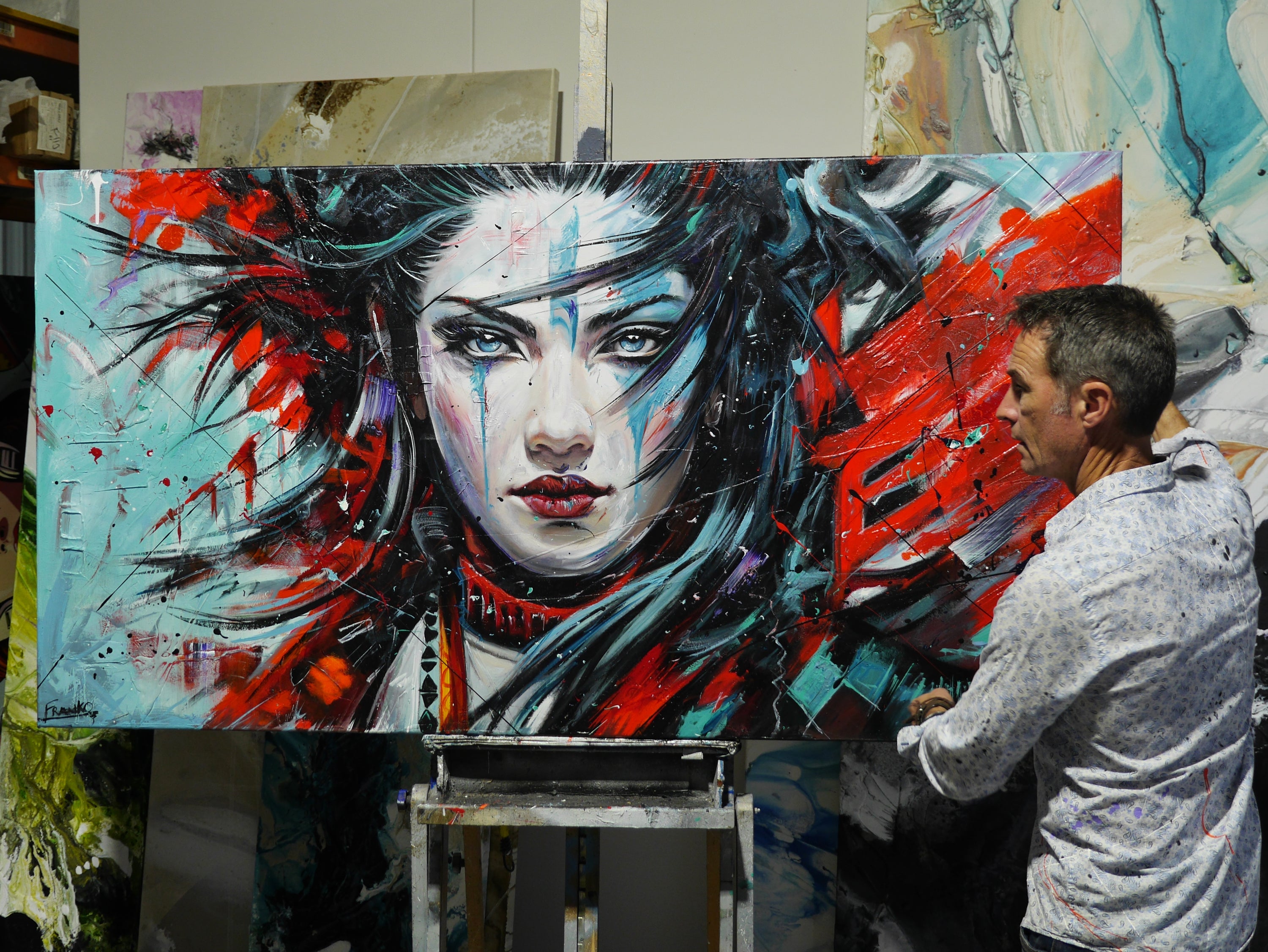 Mahou (Sourcery) 190cm x 100cm Brave and Beautiful Abstract Realism Textured Framed Painting (SOLD)-abstract realism-[Franko_Artist]-[The_Block]-[Dream_Homes]-[ideas]- [Grand_Designs]-Franklin Art Studio