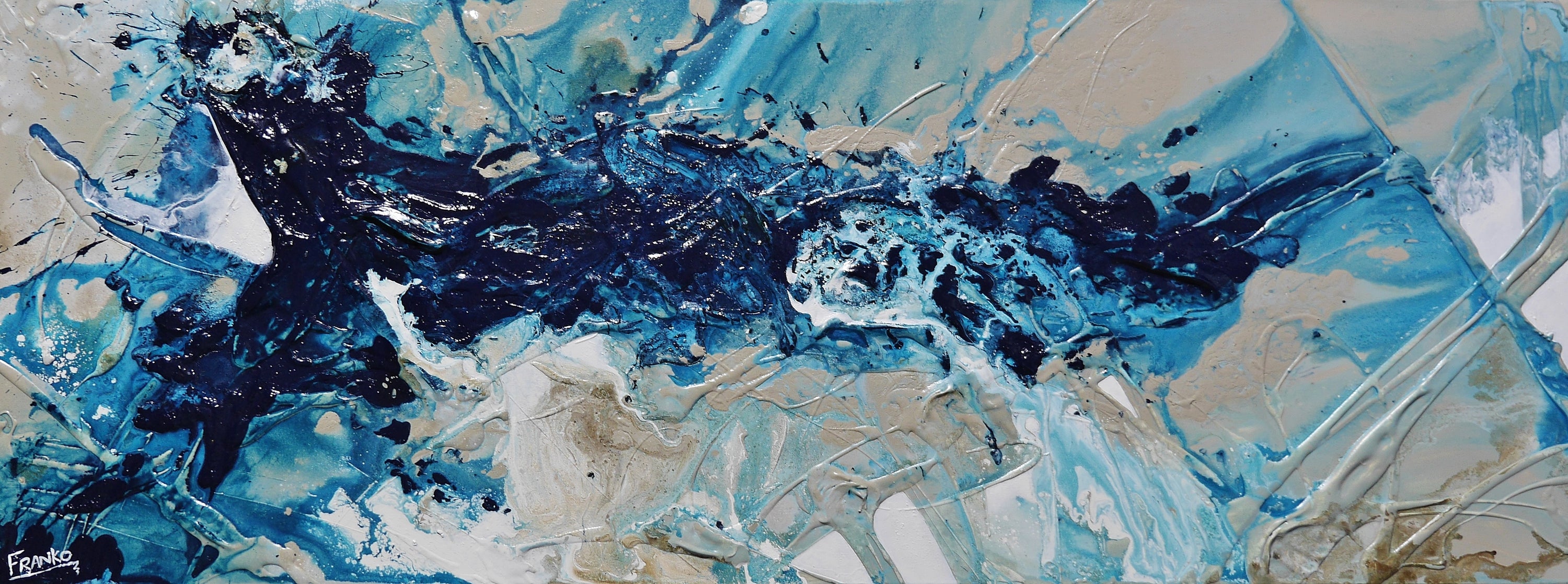 Malted 160cm x 60cm Navy Blues Malt White Textured Abstract Painting (SOLD)-Abstract-[Franko_Artist]-[Australian_artist]-[Gold_Coast]-[Brisbane]-[modern]-[contemporary]-[original]-[Large_artwork]-Franklin Art Studio