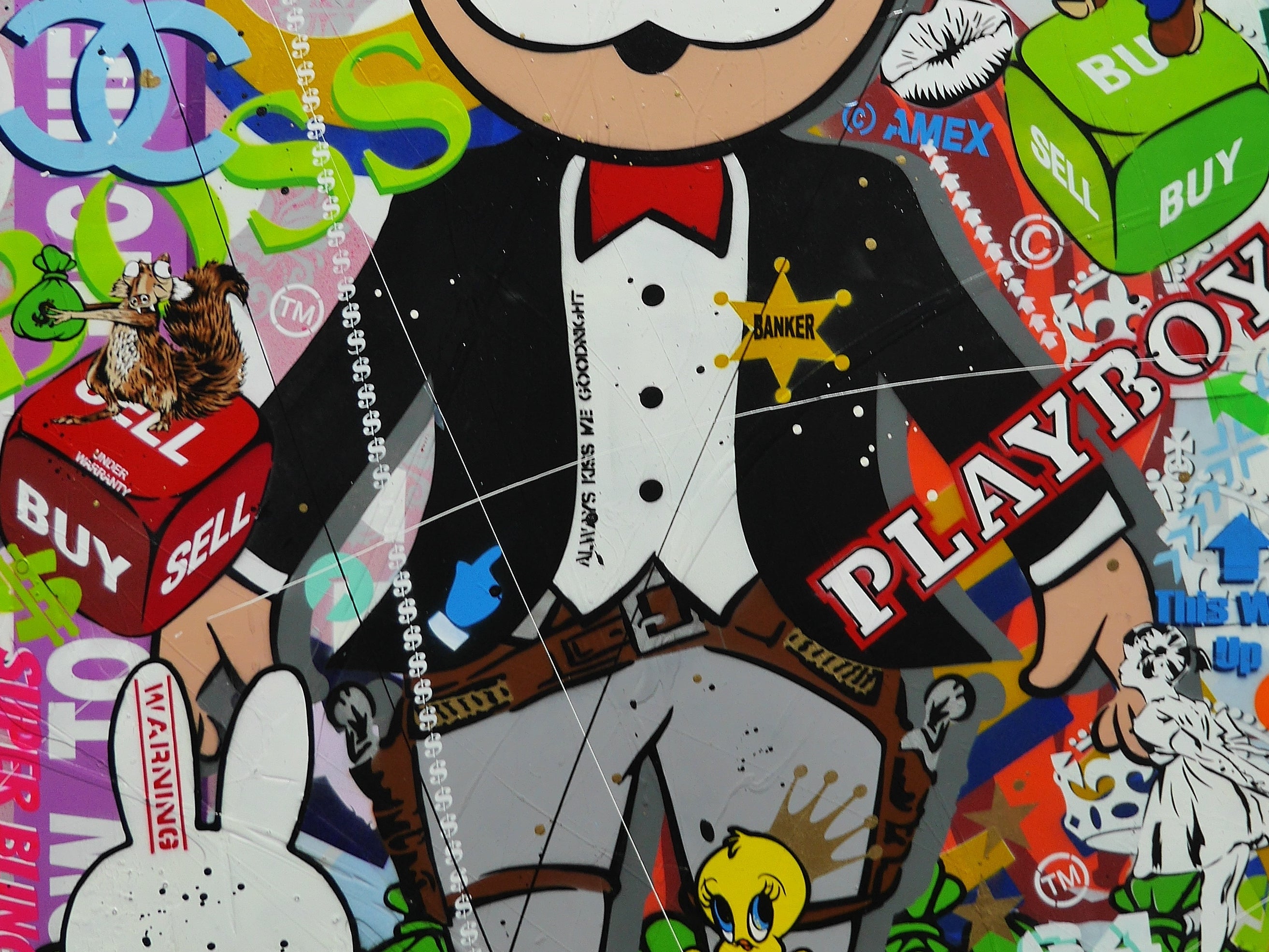 Buy the Bank 100cm x 140cm Monopoly Man Textured Urban Pop Art Spray Paint Painting (SOLD)