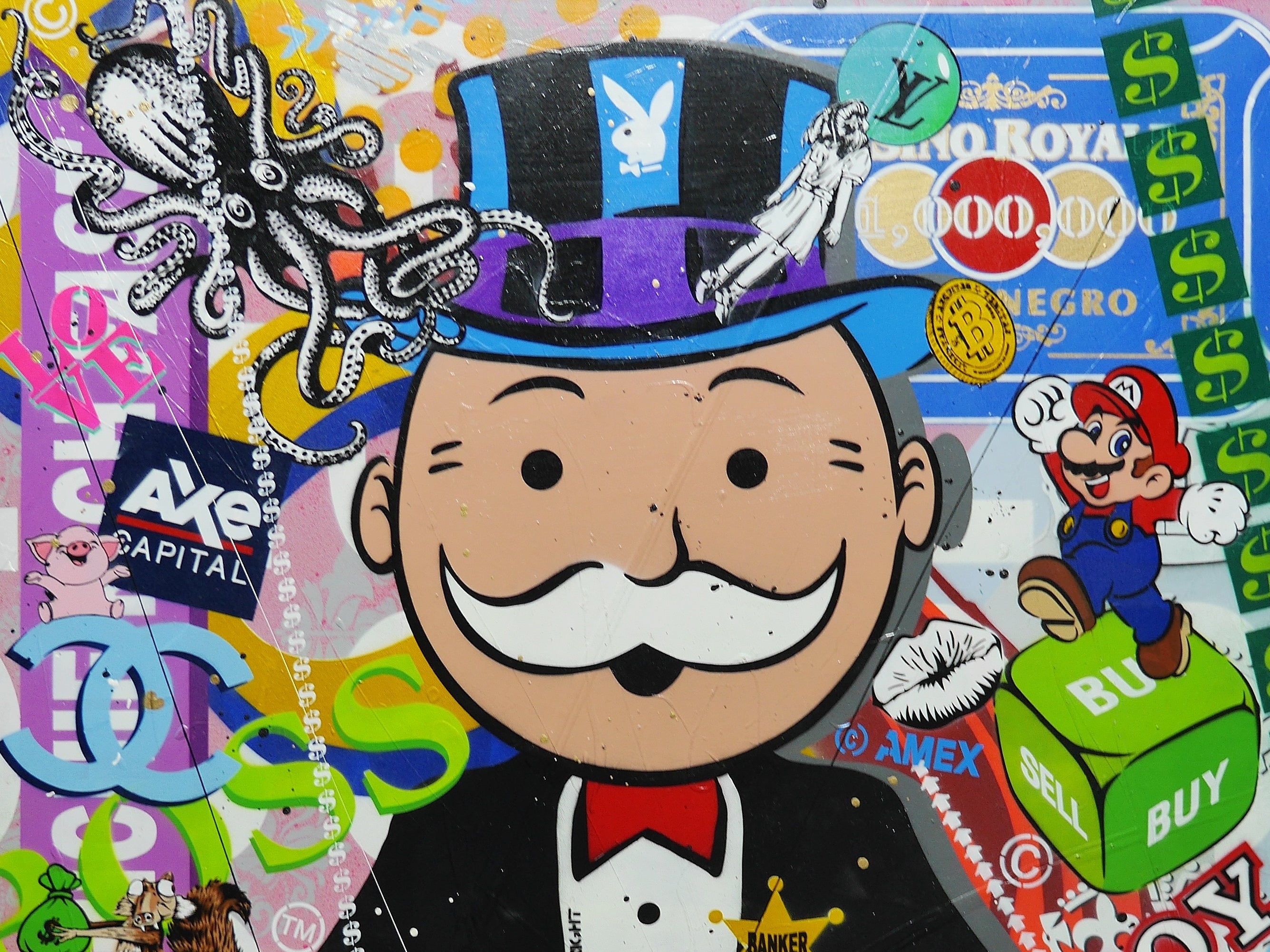 Buy the Bank 100cm x 140cm Monopoly Man Textured Urban Pop Art Spray Paint Painting (SOLD)
