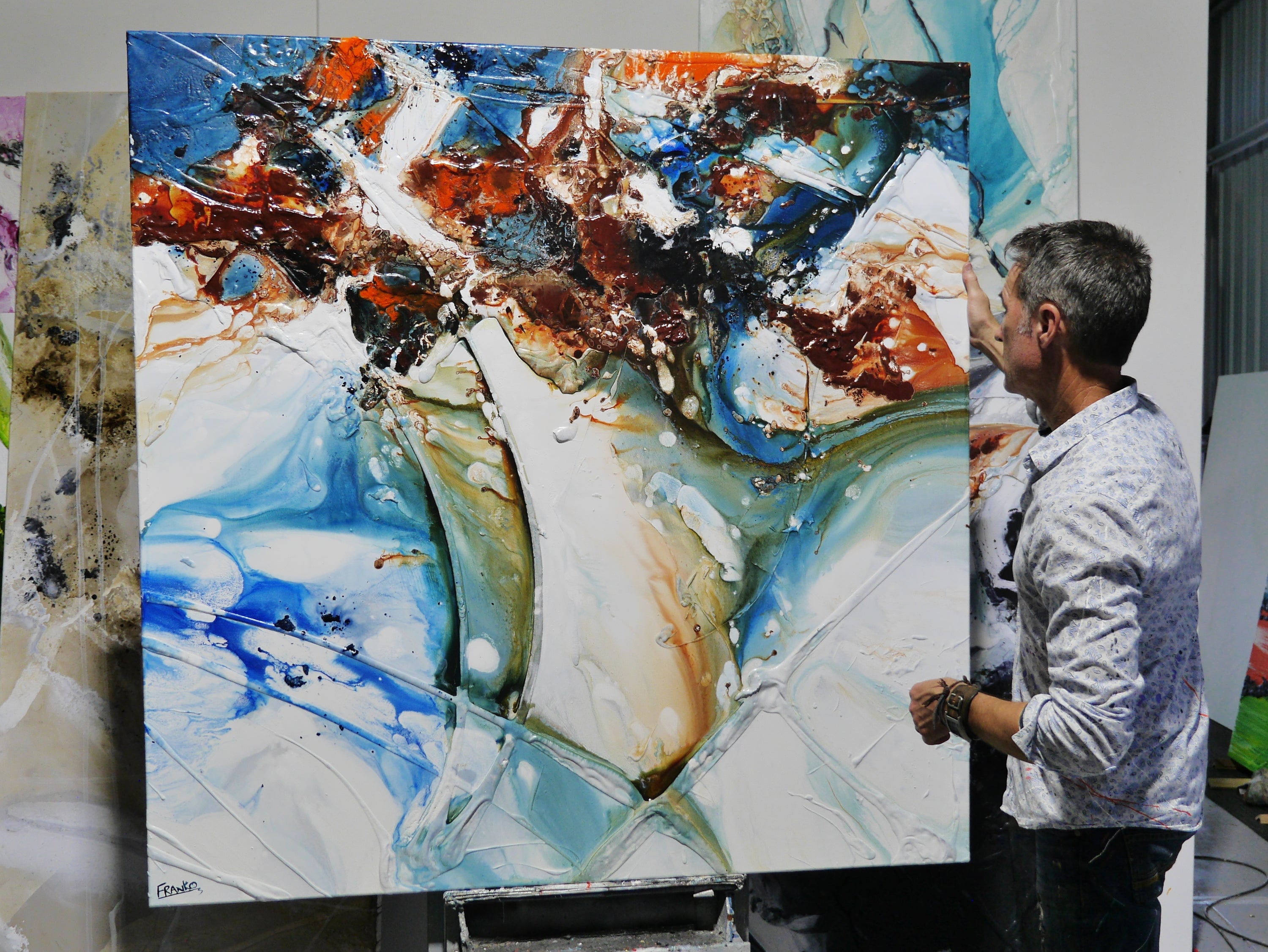Midnight Denim 150cm x 150cm Rustic Blue Textured Abstract Painting (SOLD)-Abstract-[Franko_Artist]-[The_Block]-[Dream_Homes]-[ideas]- [Grand_Designs]-Franklin Art Studio