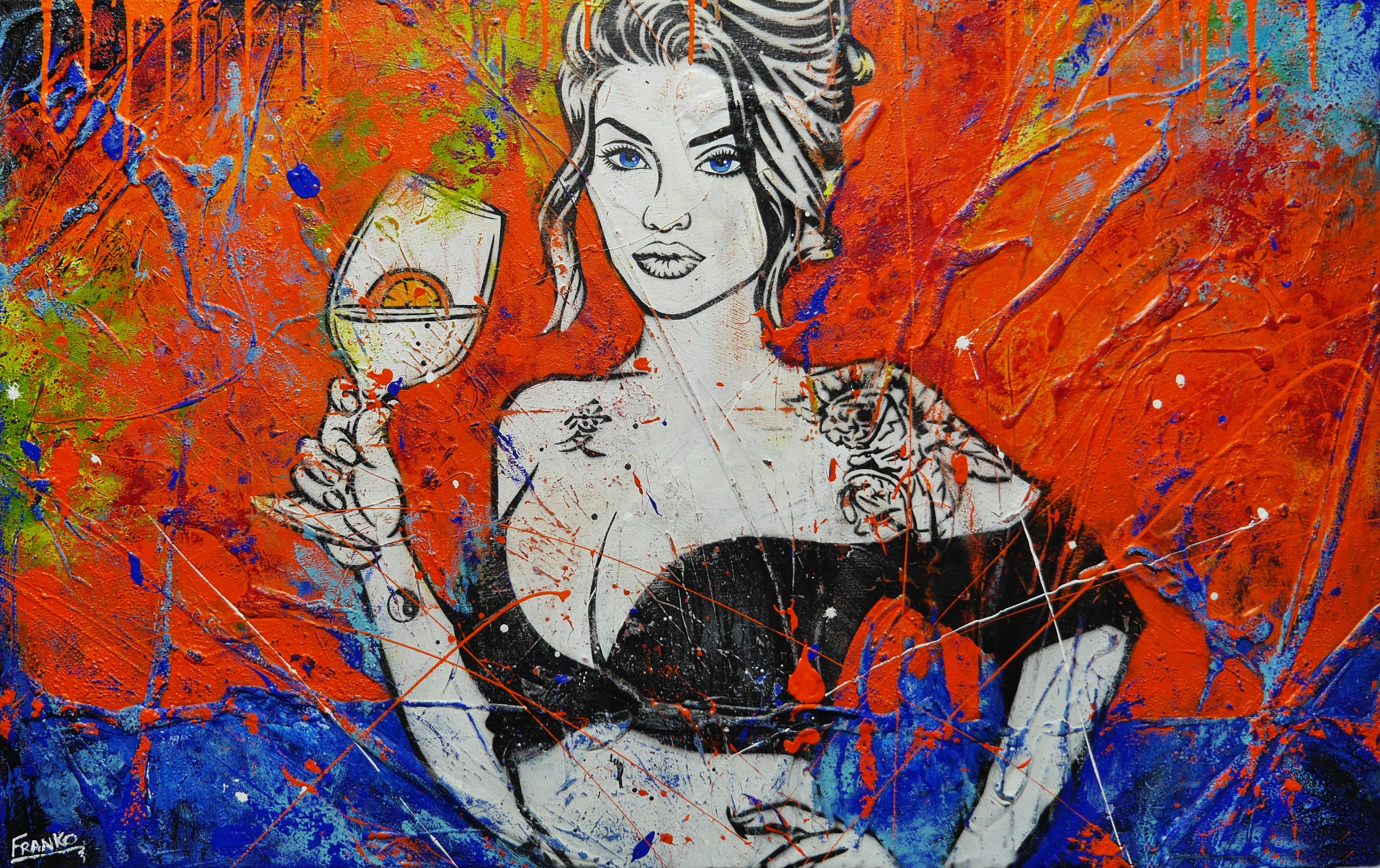 Sangria 160cm x 100cm Sexy Textured Street Art Painting (SOLD)-Urban Pop Art-[Franko_Artist]-[Australian_artist]-[Gold_Coast]-[Brisbane]-[modern]-[contemporary]-[original]-[Large_artwork]-Franklin Art Studio