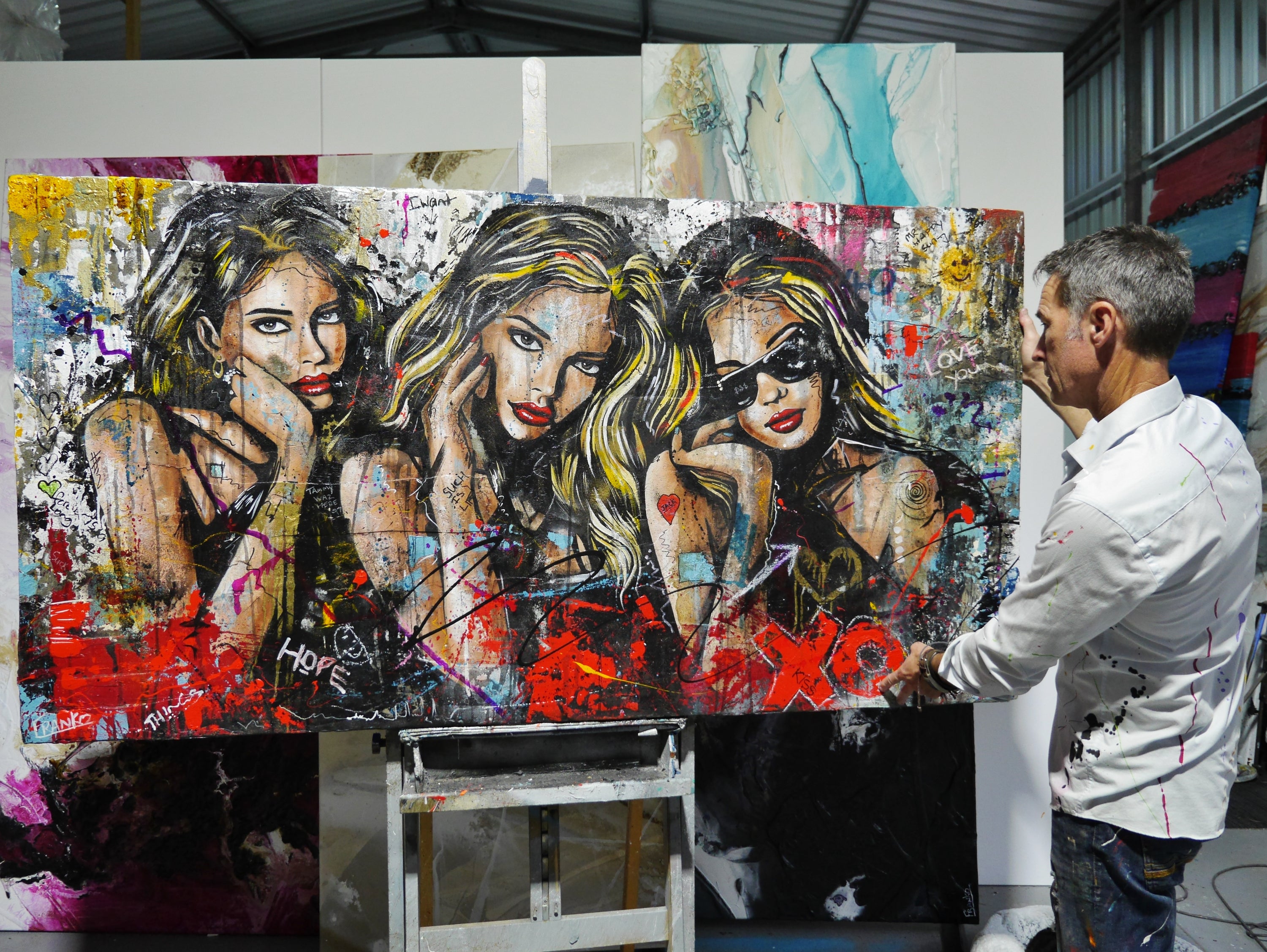 Goddesses 190cm x 100cm Sexy Concrete Textured Street Art Painting (SOLD)-concrete-[Franko_Artist]-[The_Block]-[Dream_Homes]-[ideas]- [Grand_Designs]-Franklin Art Studio