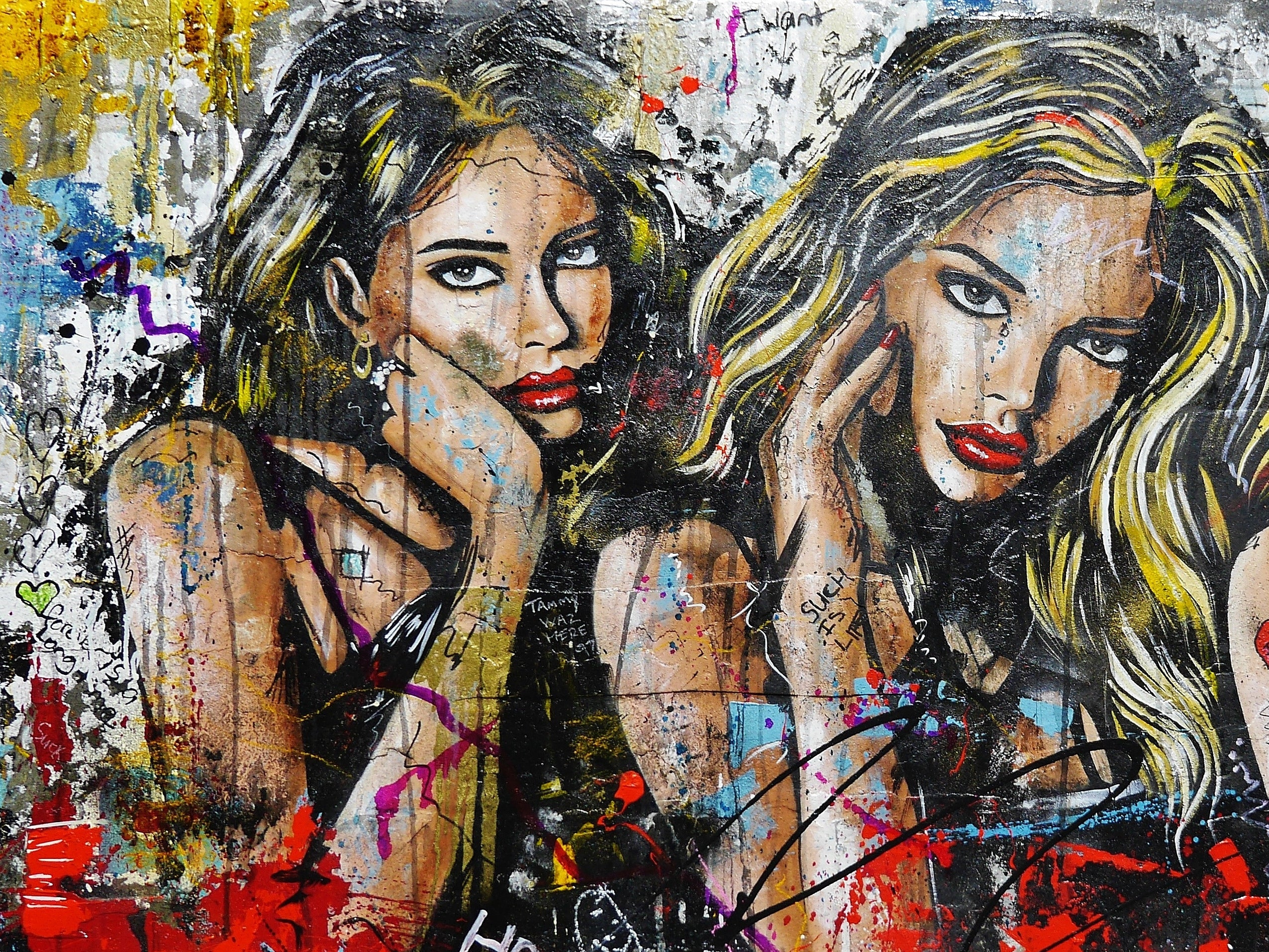 Goddesses 190cm x 100cm Sexy Concrete Textured Street Art Painting (SOLD)